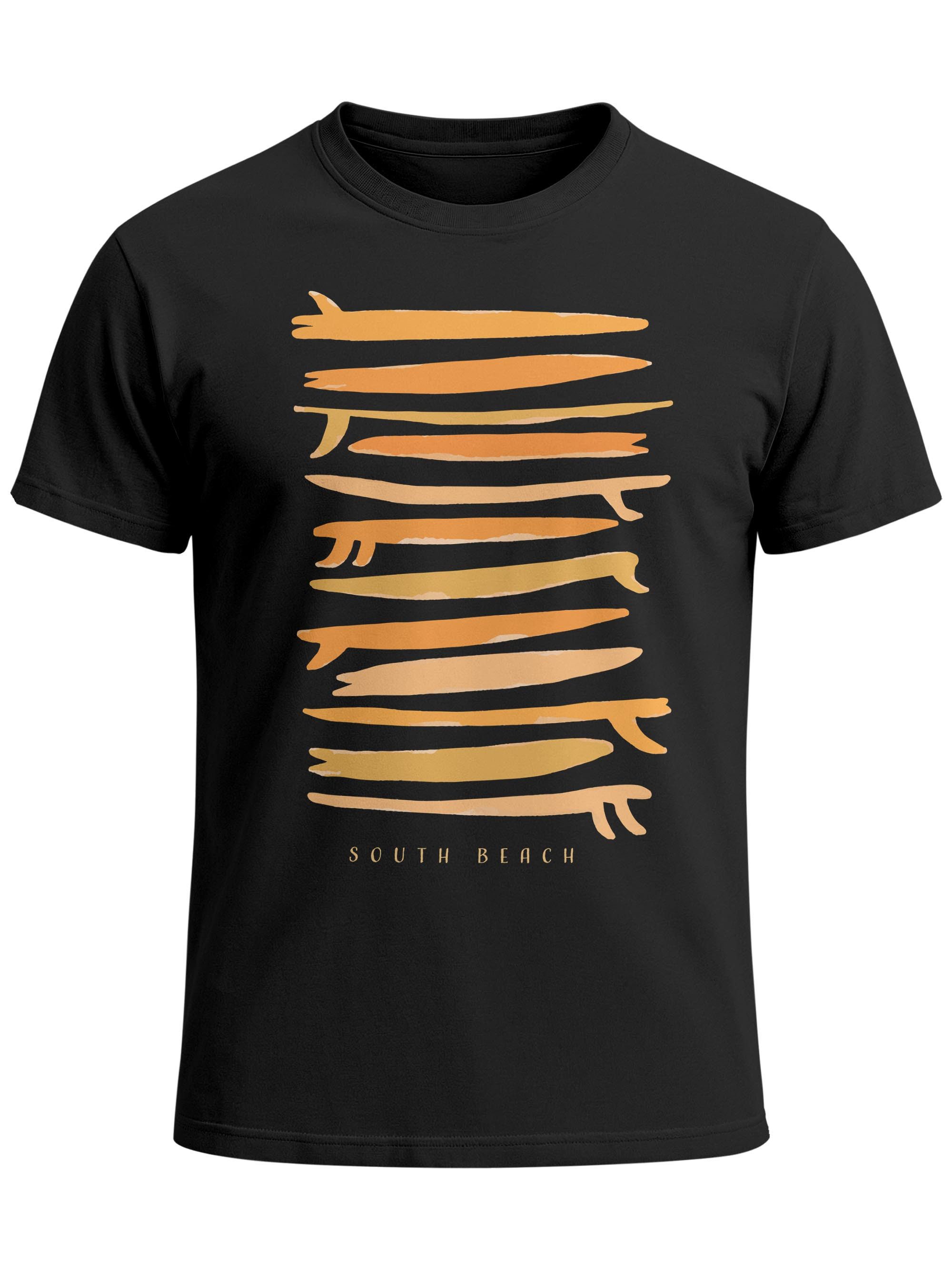 Print-Shirt Herren T-Shirt Surfboards South Beach California USA Sommer Surfing