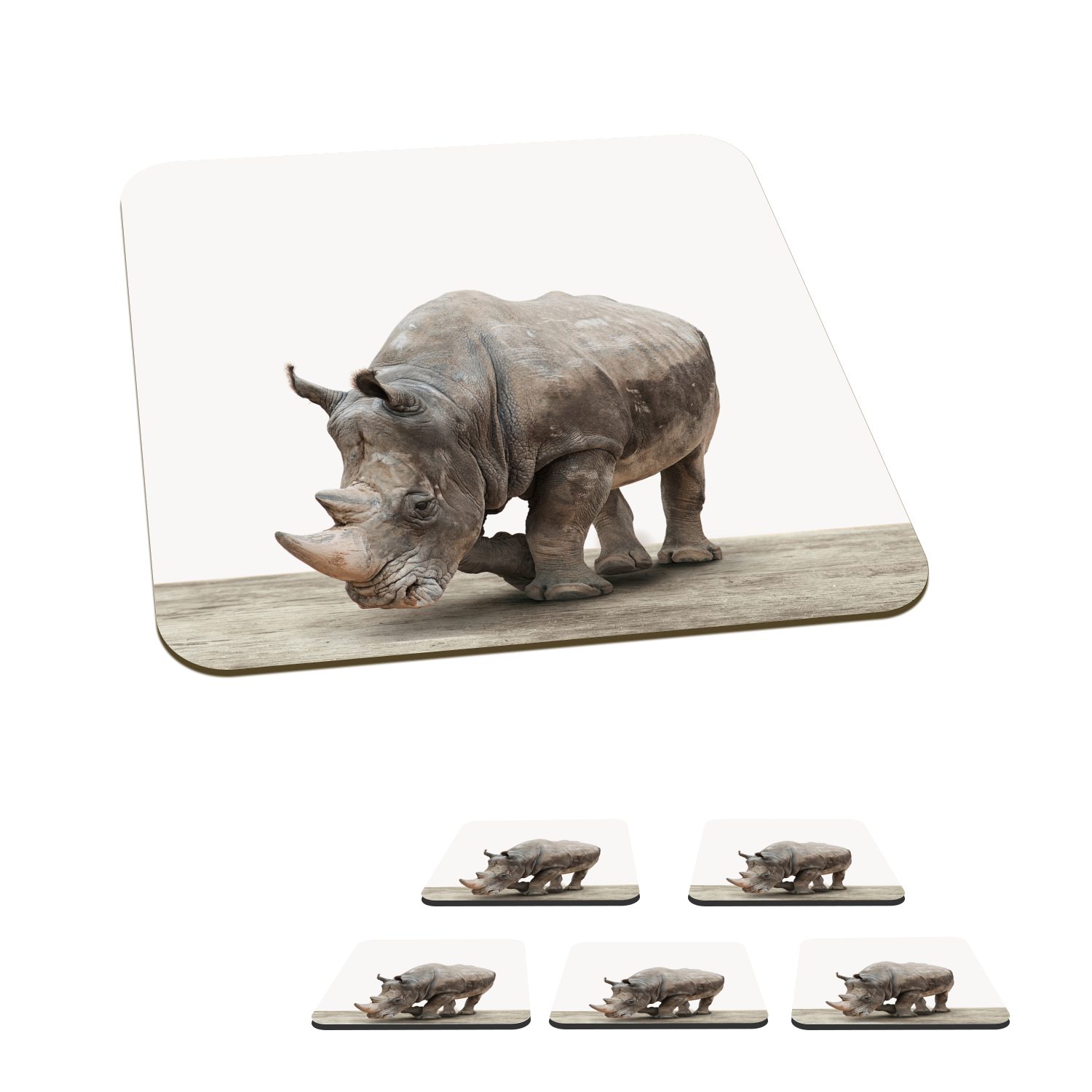 MuchoWow Glasuntersetzer Nashorn - Jungen - Wildtiere - Kinder - Mädchen - Tiere, Zubehör für Gläser, 6-tlg., Glasuntersetzer, Tischuntersetzer, Korkuntersetzer, Untersetzer, Tasse