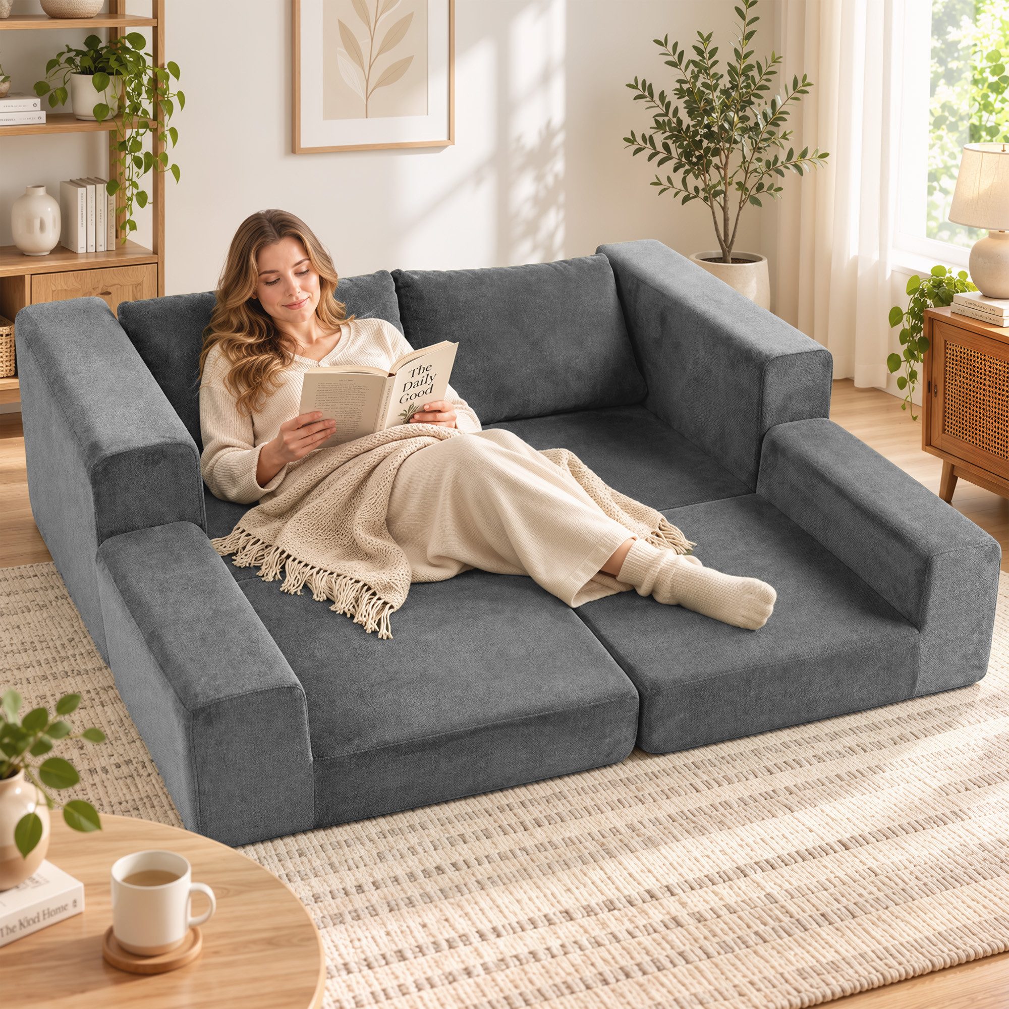 HOMCOM Schlafsofa Schlafcouch Boneless Bodensofa Cloud-Couch, Schlafsofa 1 Teile, 4-in-1, boneless, keine Montage