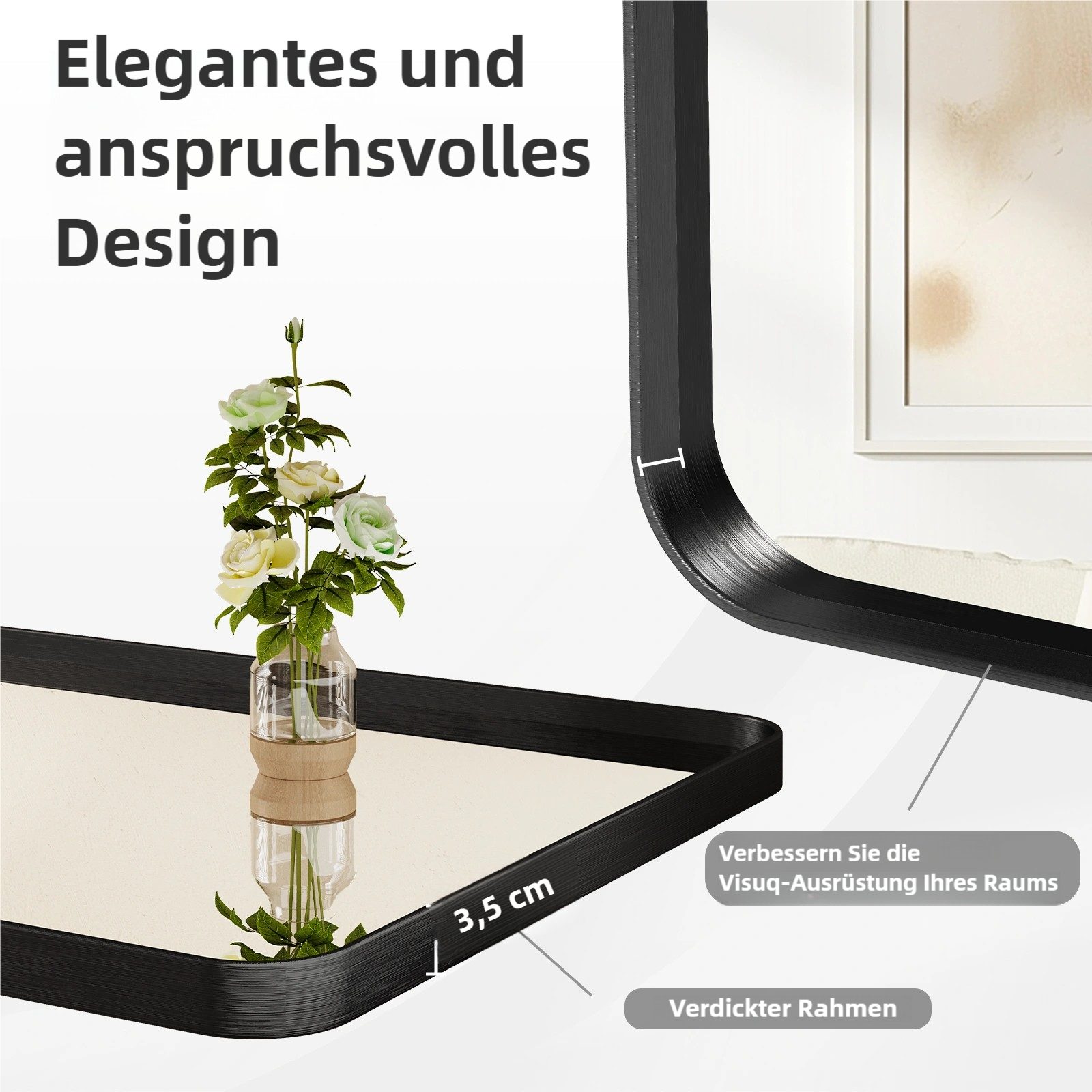 TLGREEN Wandspiegel (Eckig Metall Alu Rahmen Spiegel, 90x60cm Luxus Rechteckiger Badezimmerspiegel), Horizontal Oder Vertikal Aufgehängt,Schwarz