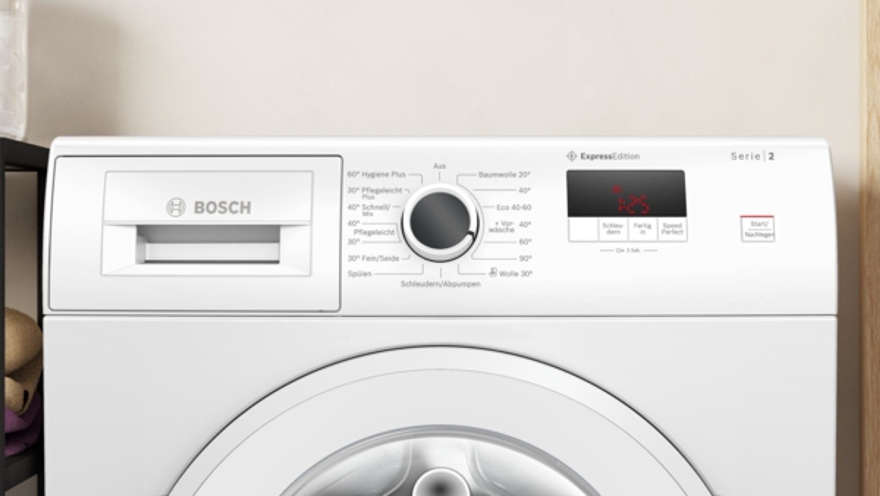BOSCH Waschmaschine Serie 2 WGE0241H, 7 kg, 1400 U/min, Eco Silence Drive, Unwuchtkontrolle, Nachlegefunktion