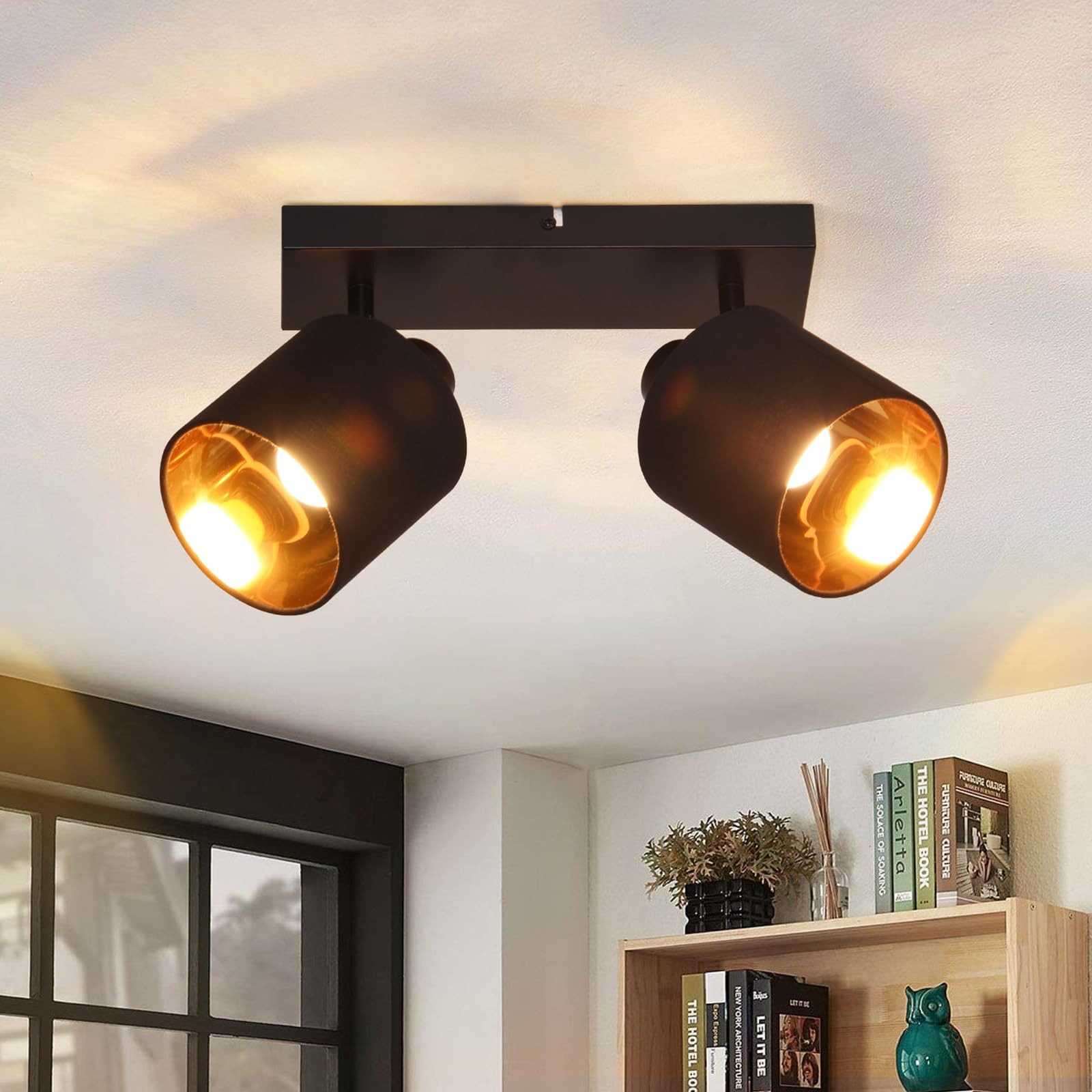 Nettlife Deckenstrahler 1/2/3/4 Flammig Vintage Holz Schwarz E14 Schwenkbar Deckenleuchte, Schwenkbar 350°, LED wechselbar, Wohnzimmer Schlafzimmer Küche Flur