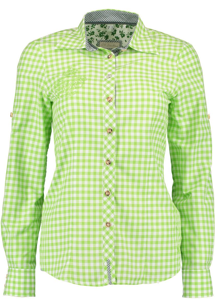 OS Trachten Trachtenbluse Odibe Damen Langarmbluse mit Stickereien auf dem Vorderteil