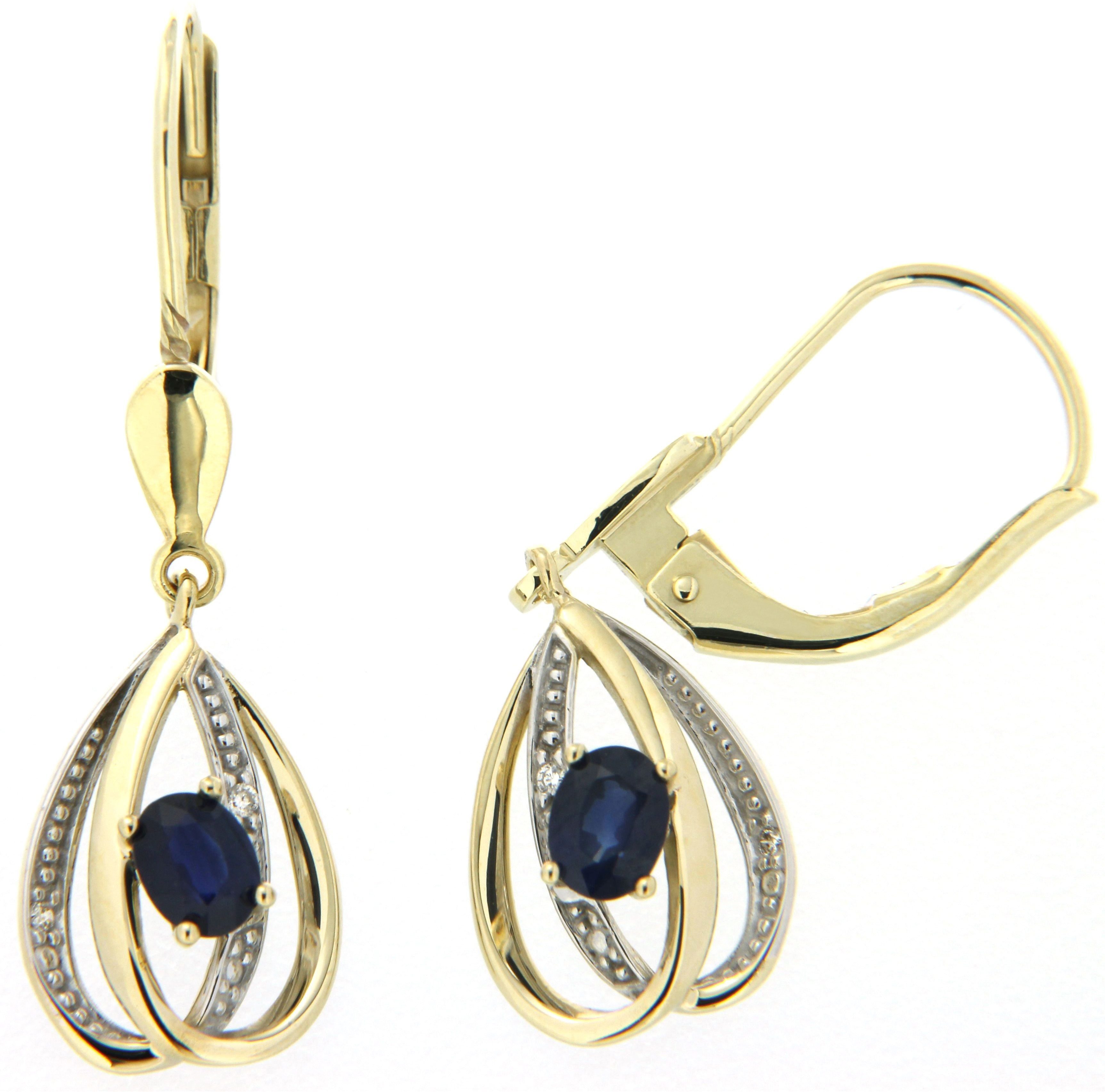 Firetti Paar Ohrhänger Schmuck Geschenk Gold 333 Ohrschmuck Patentbrisur Farbstein Edelstein, mit Saphir - mit Brillant