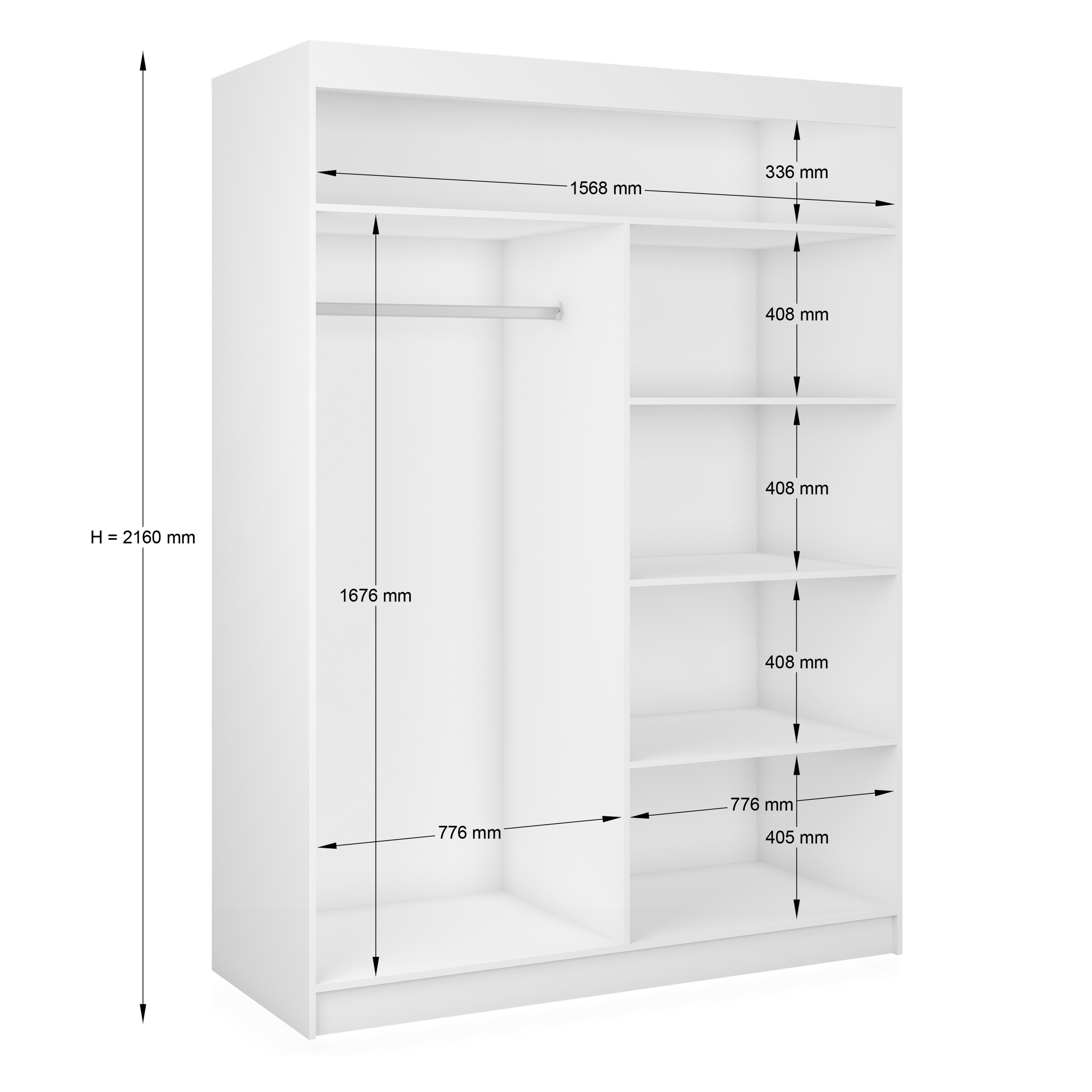 ALTDECOR Schiebetürenschrank MAKI (Kleiderschrank Garderobenschrank mit viel Stauraum, Moderner Schrank) Spiegel Spiegeltüren Vielseitiger Schwebetürenschrank LED Beleuchtung