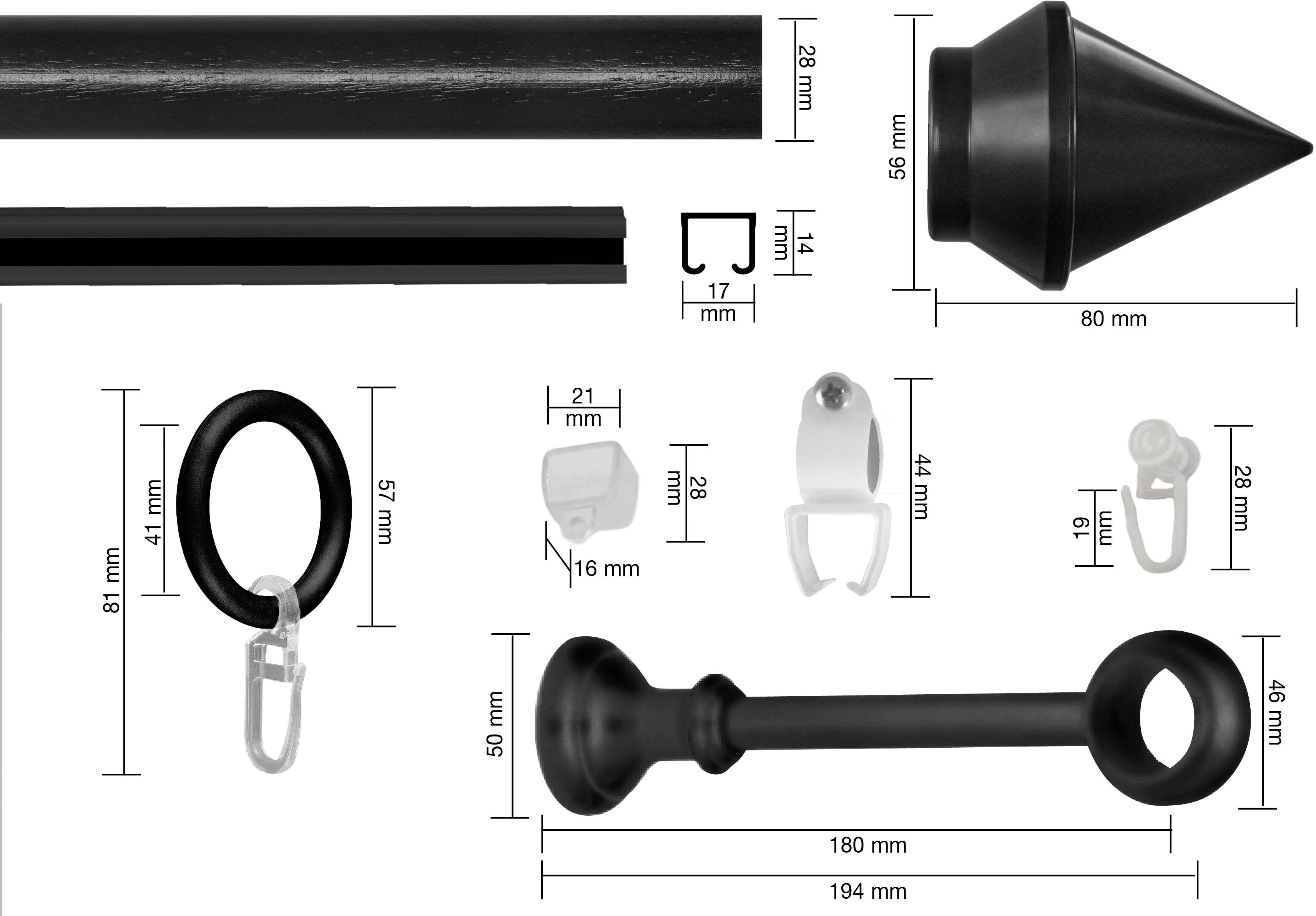 Gardinenstange SEMARA, GARESA, Ø 28 mm, 2-läufig, Wunschmaßlänge, mit Bohren, verschraubt, Kunststoff, Stahl, Vorhanggarnitur, Kunststoff, verlängerbar, mit Ringe/2 Lauf Gleiter