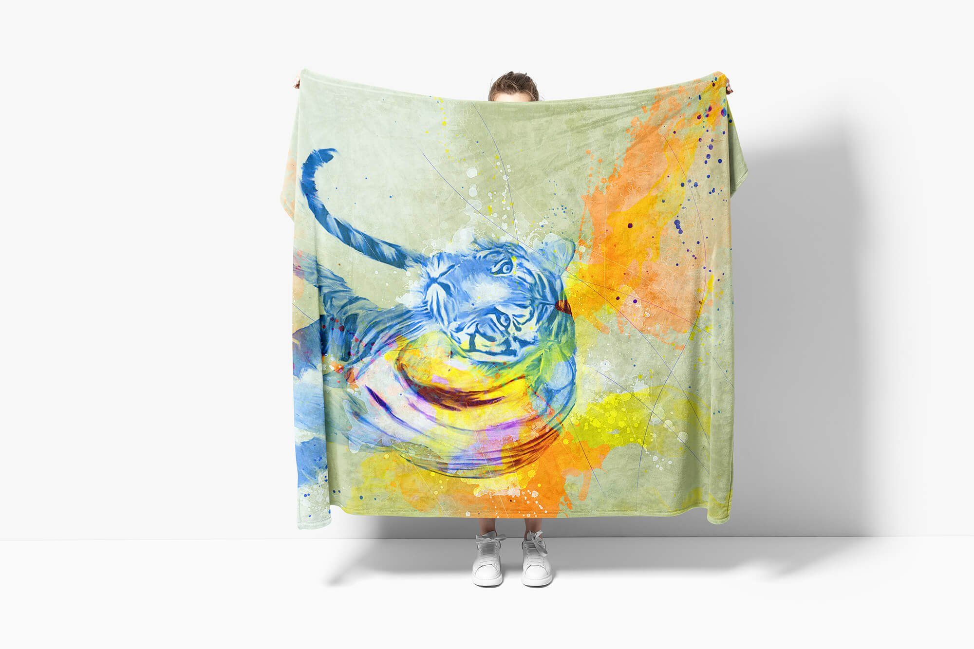 SplashArt Kunstvoll Handtuch Handtücher Serie Sinus Motiv, Tier Strandhandtuch (1-St), Kuscheldecke Handtuch Art Saunatuch Tiger Baumwolle-Polyester-Mix