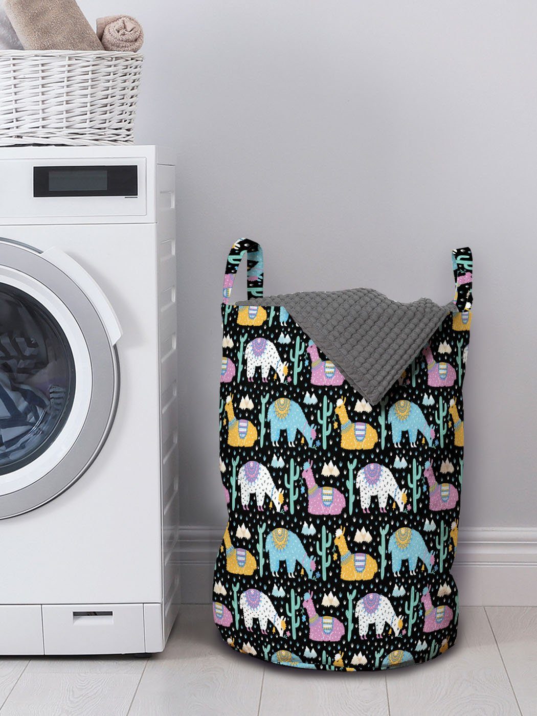 Abakuhaus Wäschesäckchen Wäschekorb mit Griffen Kaktus Fluffy Waschsalons, Orient für Kordelzugverschluss Tiere Alpaka