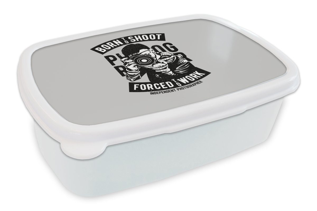 MuchoWow Lunchbox Kamera - Objektiv - Vintage, Kunststoff, (2-tlg), Brotbox für Kinder und Erwachsene, Brotdose, für Jungs und Mädchen weiß