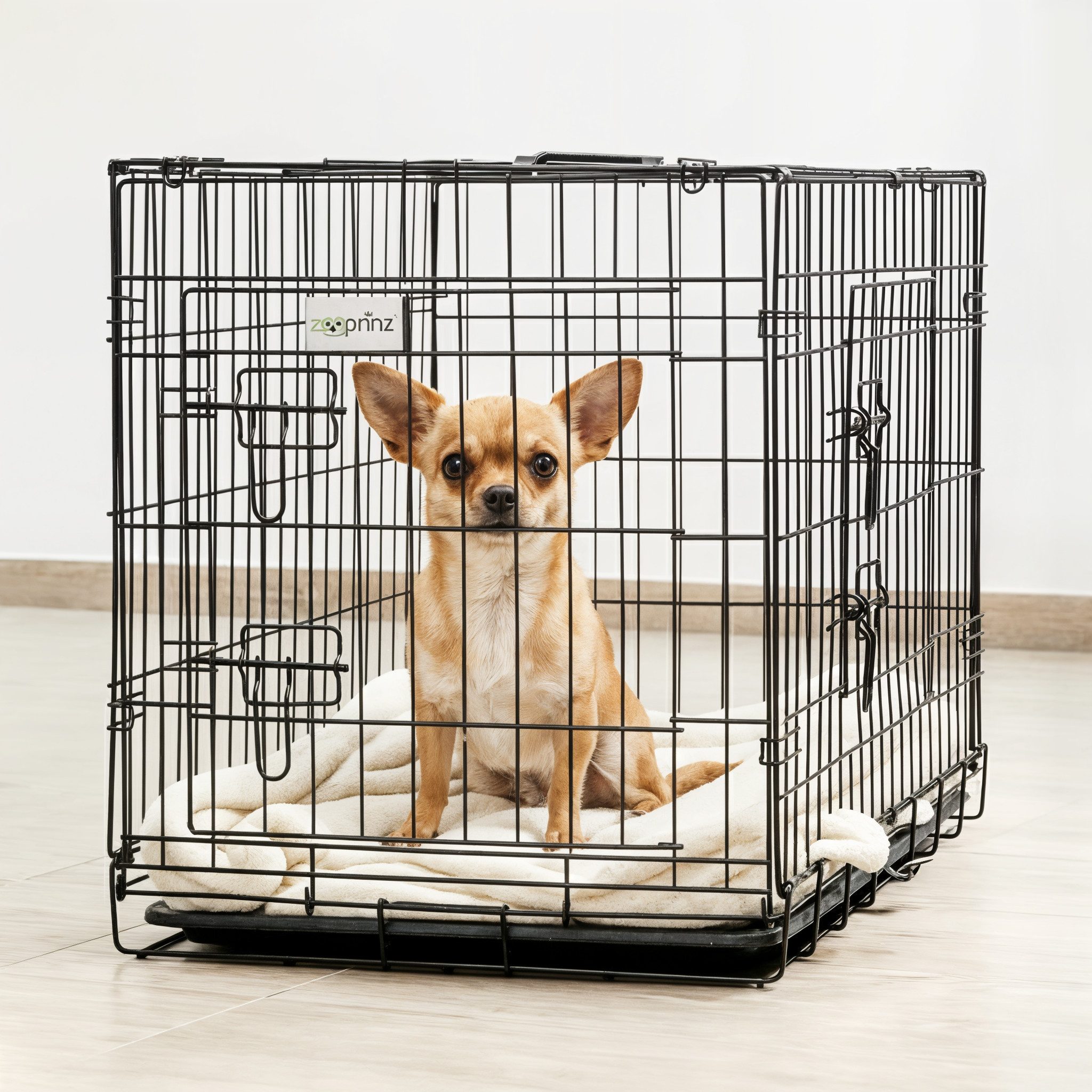 Zooprinz Hunde-Transportbox faltbar aus Eisen mit Bodenschale, für kleine, mittelgroße & große Hunde, Tragegriff