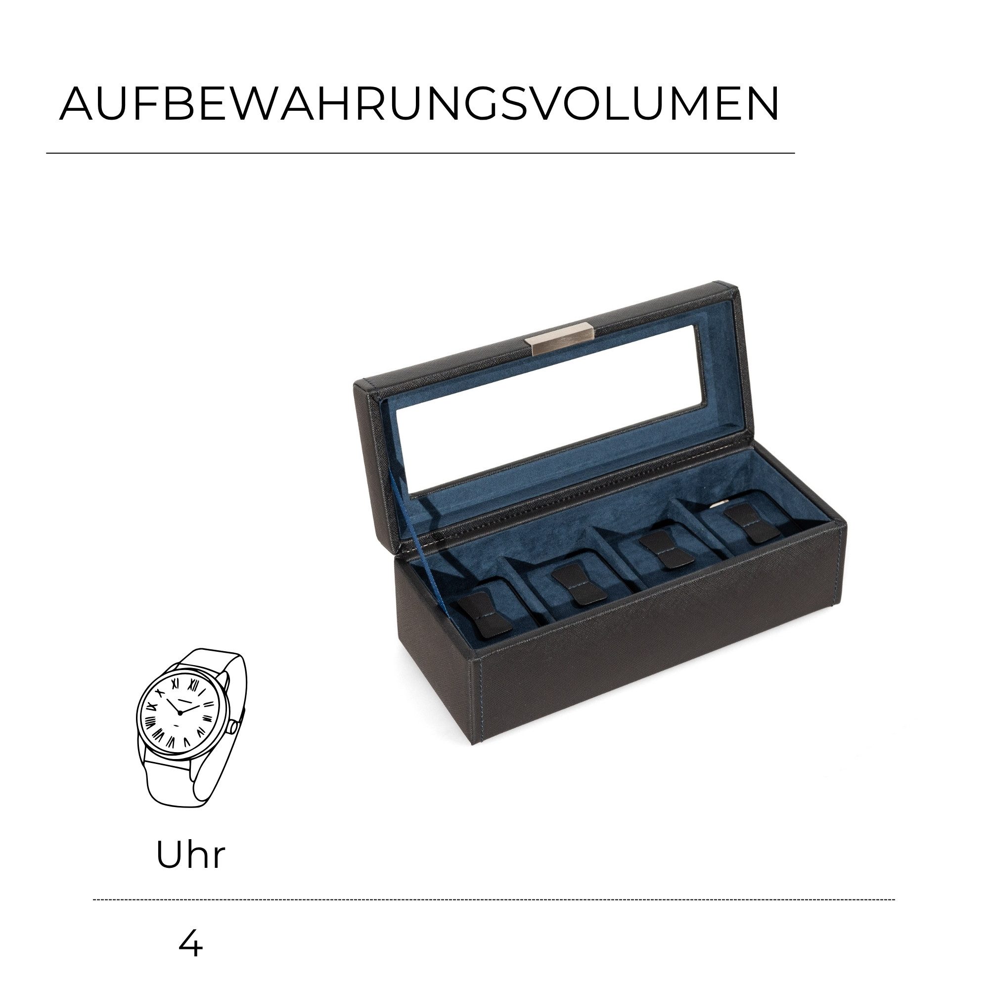 Friedrich23 Uhrenbox Bond Cross Grain mit Glasdeckel für 4 Uhren