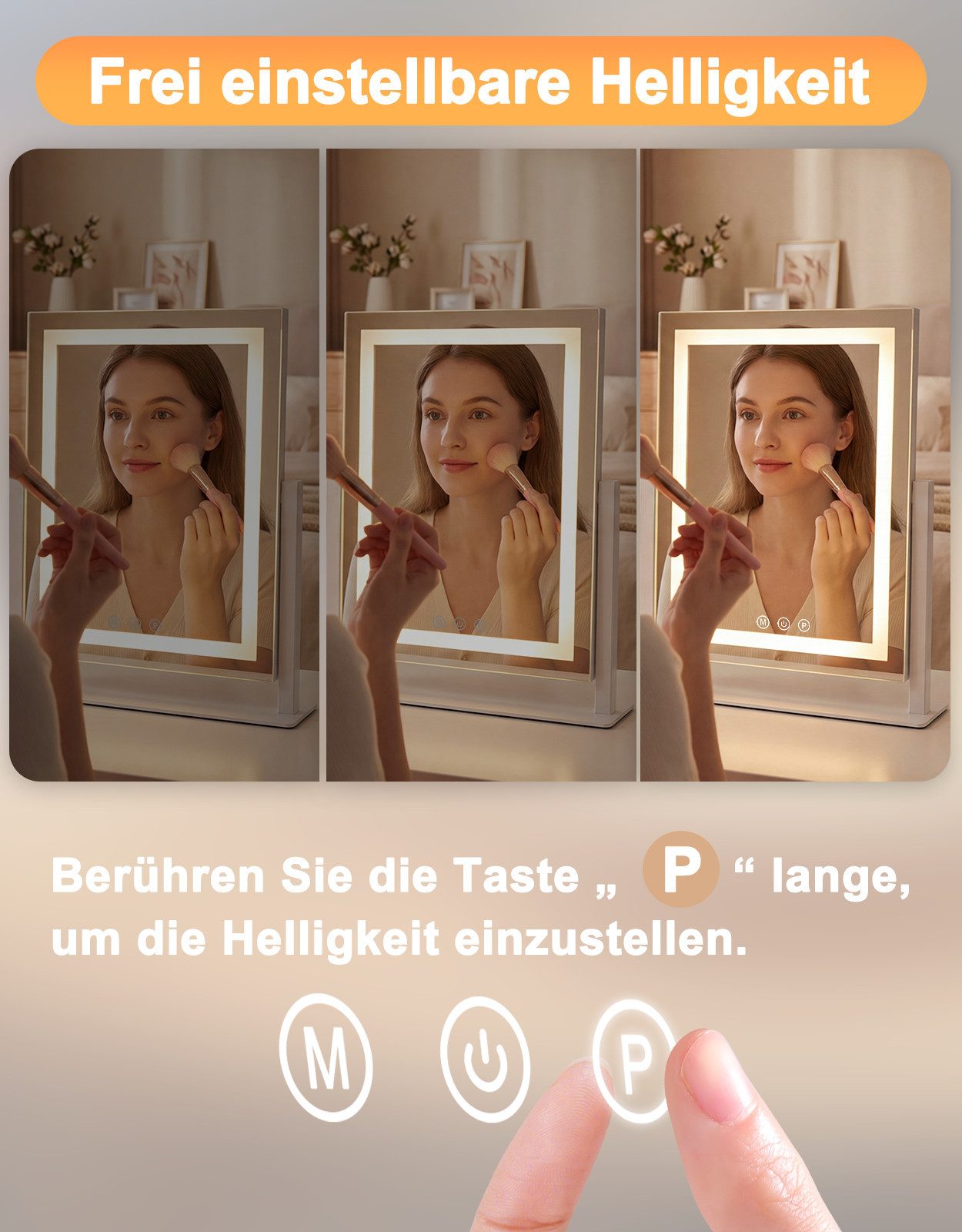 ZMH Schminkspiegel LED 3 Modi, Touch-Dimmbar, Kosmetikspiegel, Tischspiegel