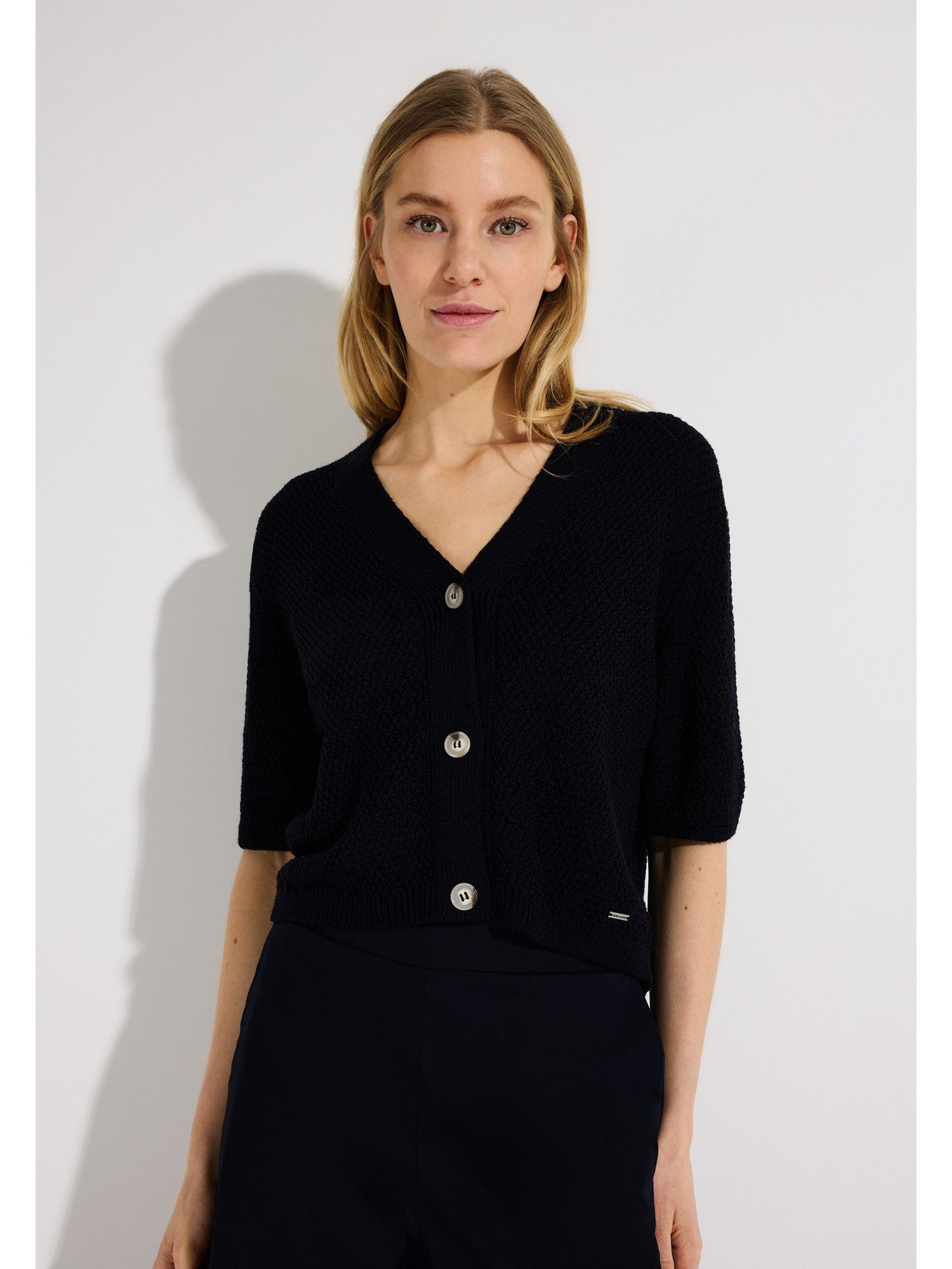 MORE&MORE Strickjacke kurze, shiny Struktur-Strickjacke