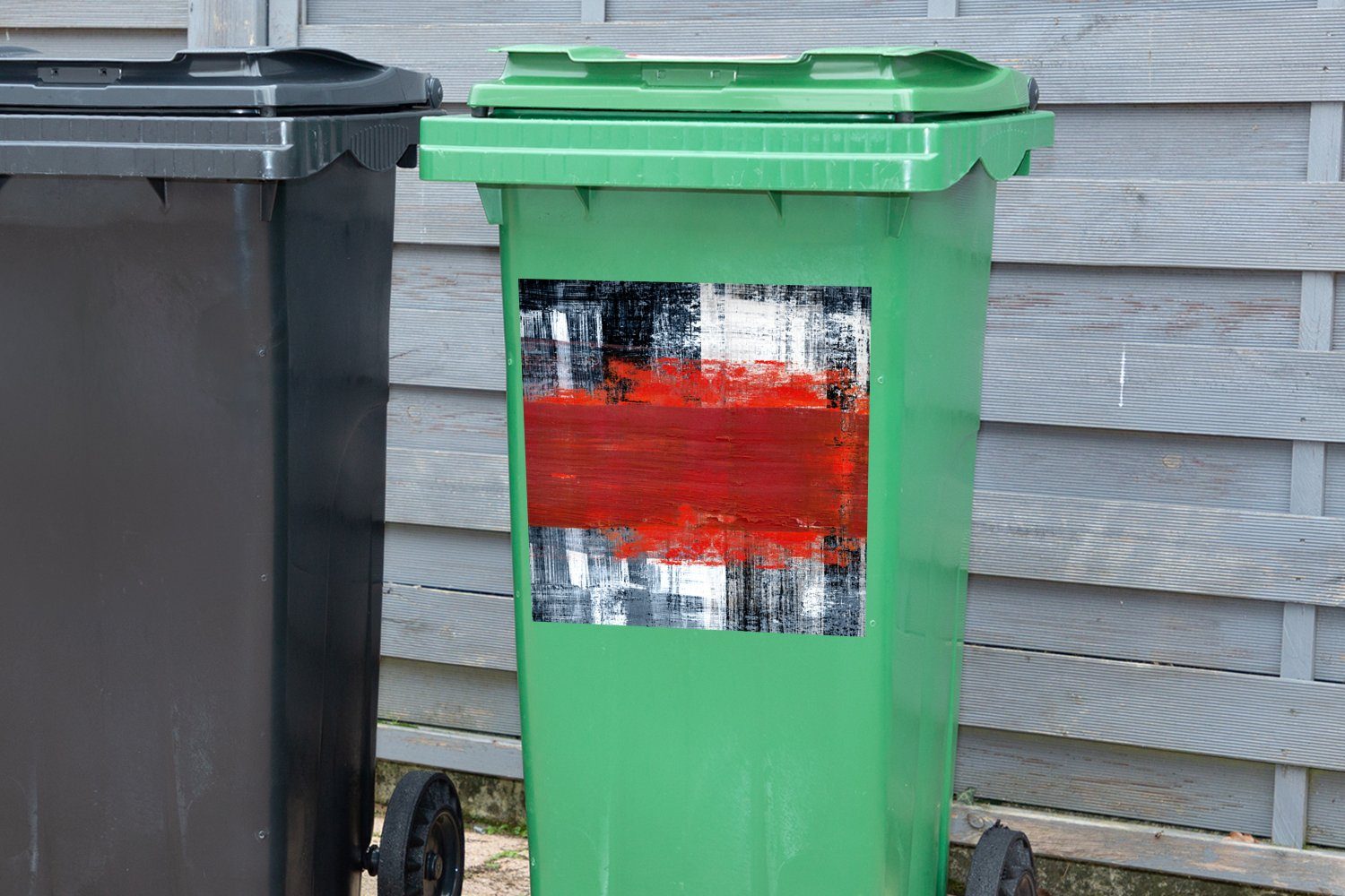 MuchoWow Wandsticker St), - Abstrakt - Mülleimer-aufkleber, Mülltonne, Gemälde Rot (1 Sticker, - Abfalbehälter Container, Öl