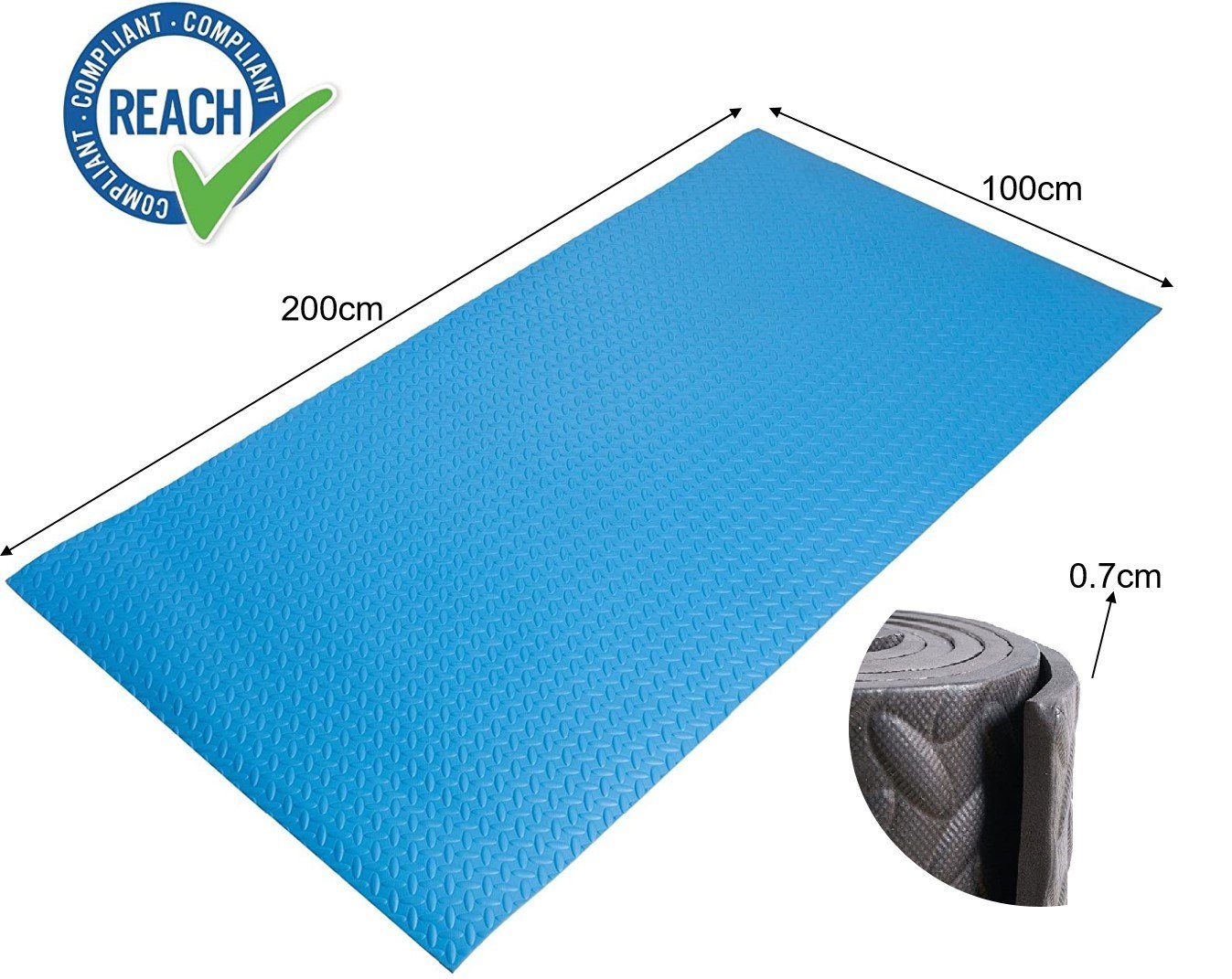 HD Fitness Bodenmatte Eva Unterlegmatte für Fitnessgeräte rutschfest mit Bändern (1-St), 200x100cm 7mm Dicke
