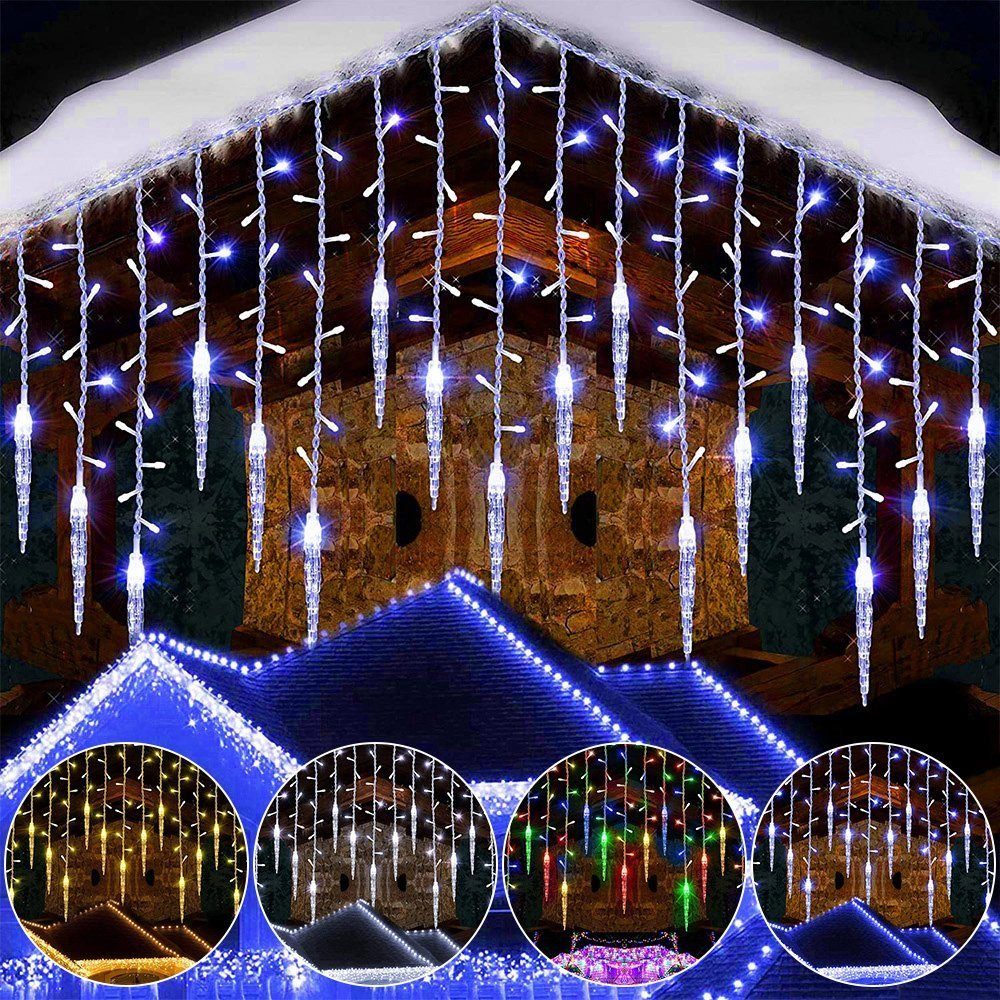wasserdicht,Weihnachtliche,für Verlängerungskabel LED-Lichterkette,3.5M,LED Weihnachten,Party, Lichter,LED-Lichtervorhang, Eiszapfen 8 Modi, Lichterkette Laybasic 3M Geburstag