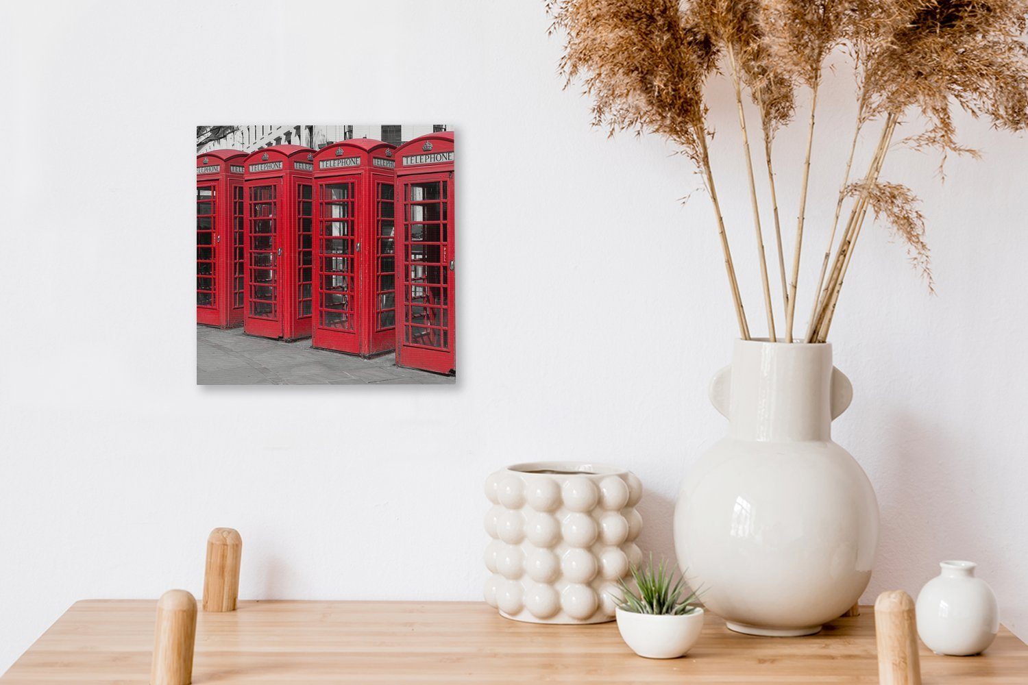 von St), roten Schlafzimmer für Leinwand Bilder Telefonkabinen, vier Wohnzimmer OneMillionCanvasses® (1 Leinwandbild Schwarz-Weiß-Foto