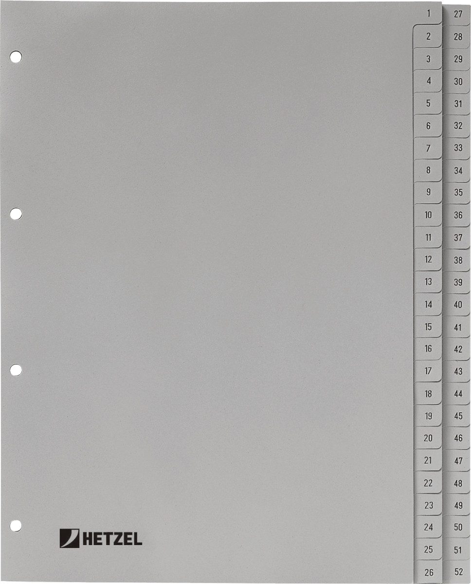 HETZEL Aktenordner Register A4 PP 1-52 grau (10 Stück)