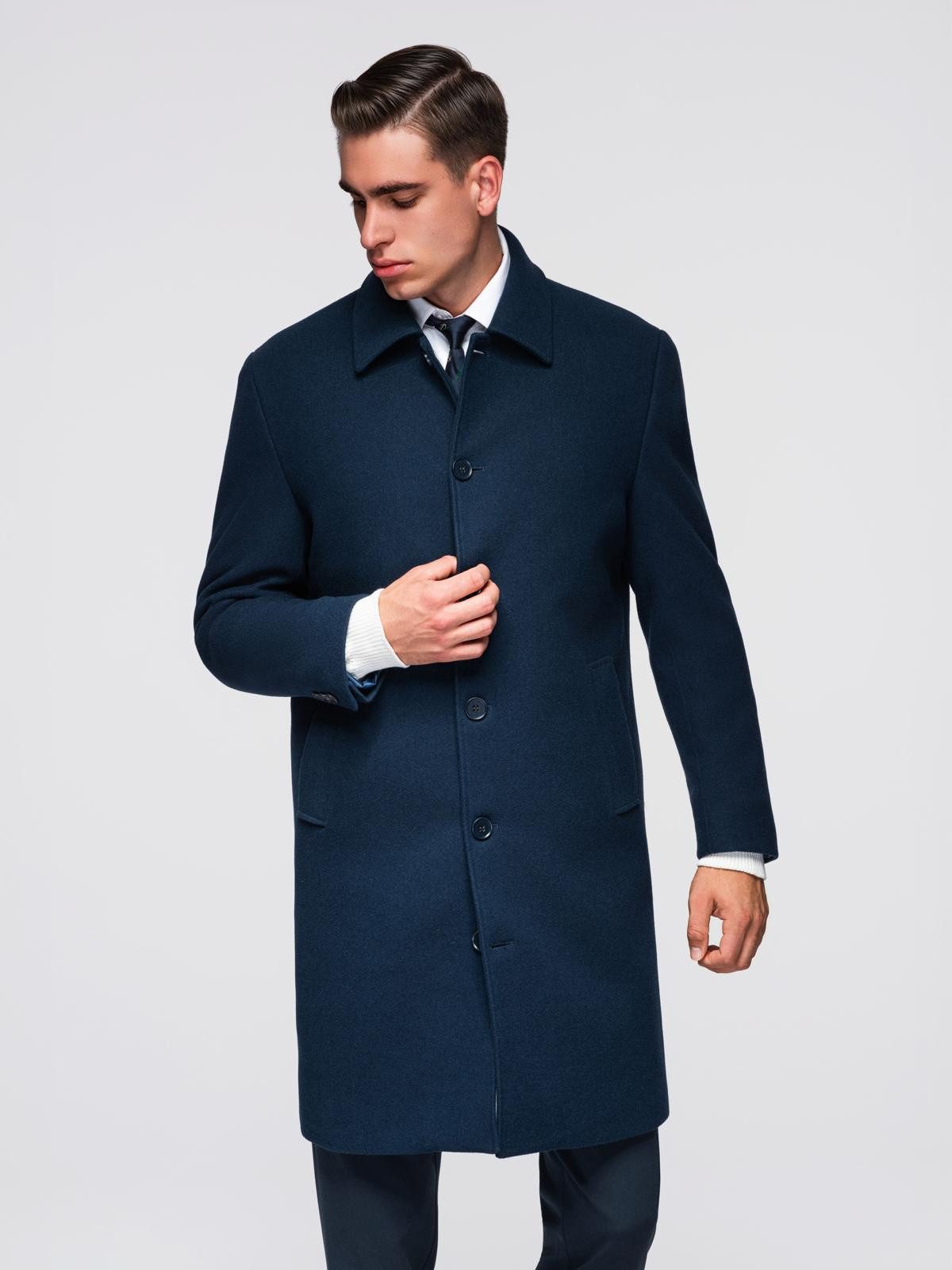 OMBRE Wintermantel Langer, einreihiger Herrenmantel mit Kragen und Innenfutter mit abnehmbare, gesteppte Weste