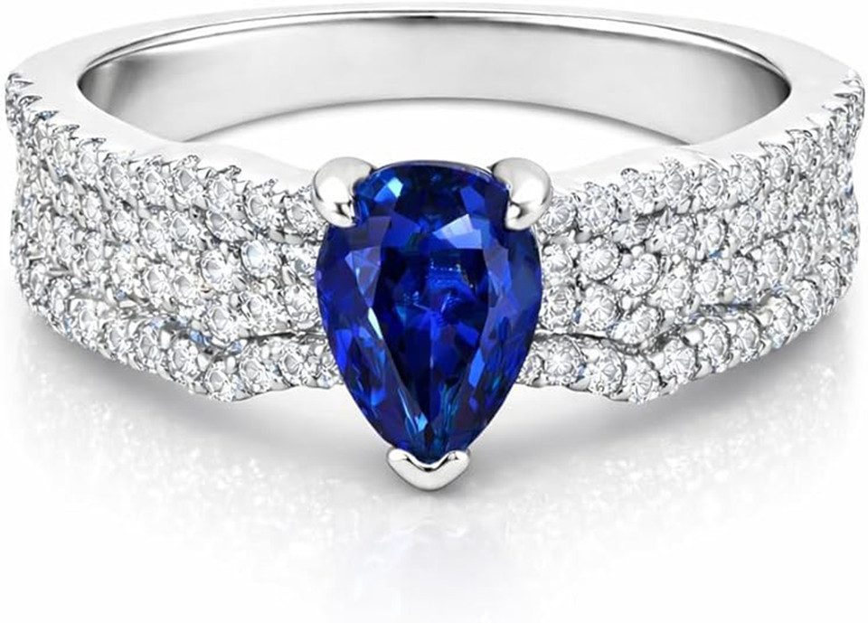 Jumpeak Diamantring Saphirring, Ring mit birnenförmigem Edelstein, 1 Karat, 585er Gold, Geschenk zum Jahrestag, Geburtstagsgeschenk, Weihnachtsgeschenk