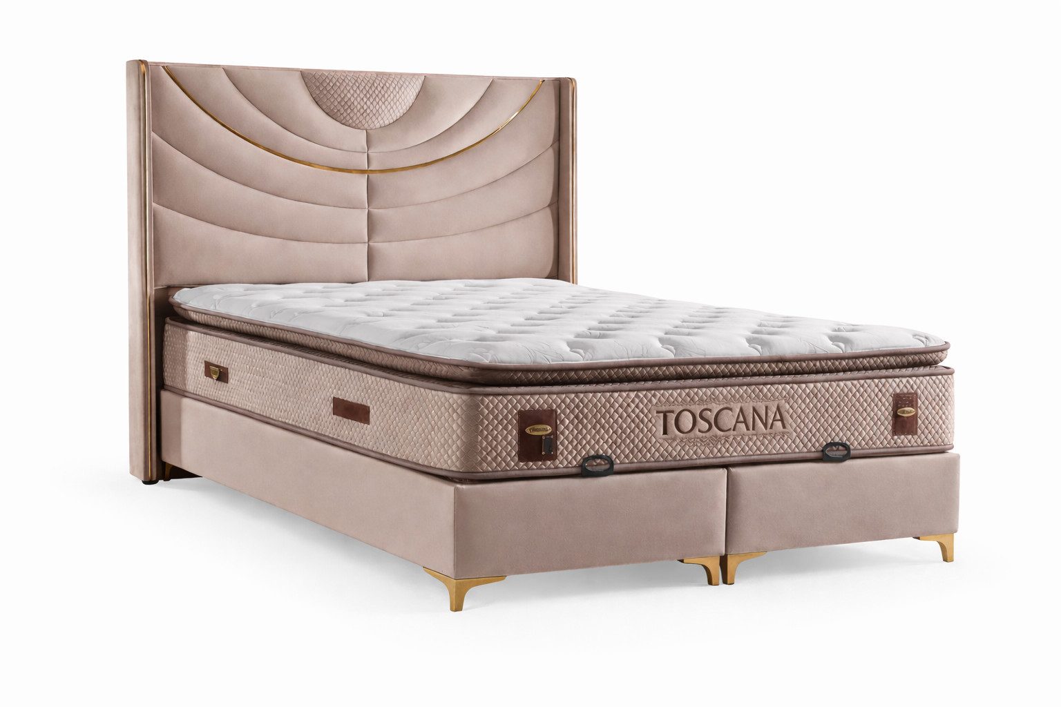 JVmoebel Boxspringbett Beigefarbenes Bett mit Matratze und Stauraum im modernen Stil