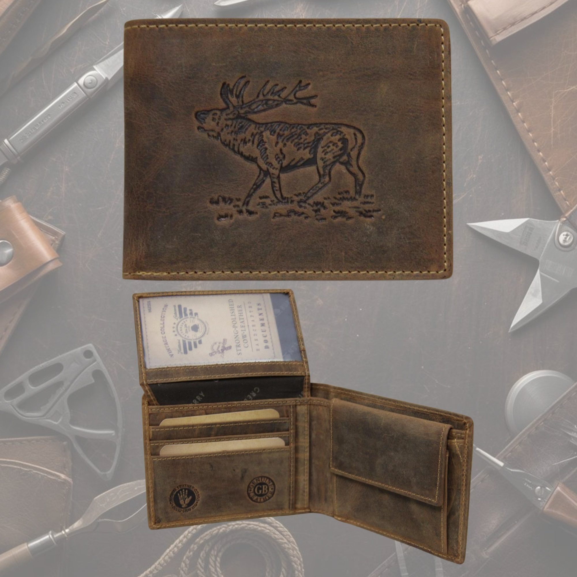 Greenburry Geldbörse Jägerbörse Leder Vintage mit Hirschmotiv – Scheintasch günstig online kaufen