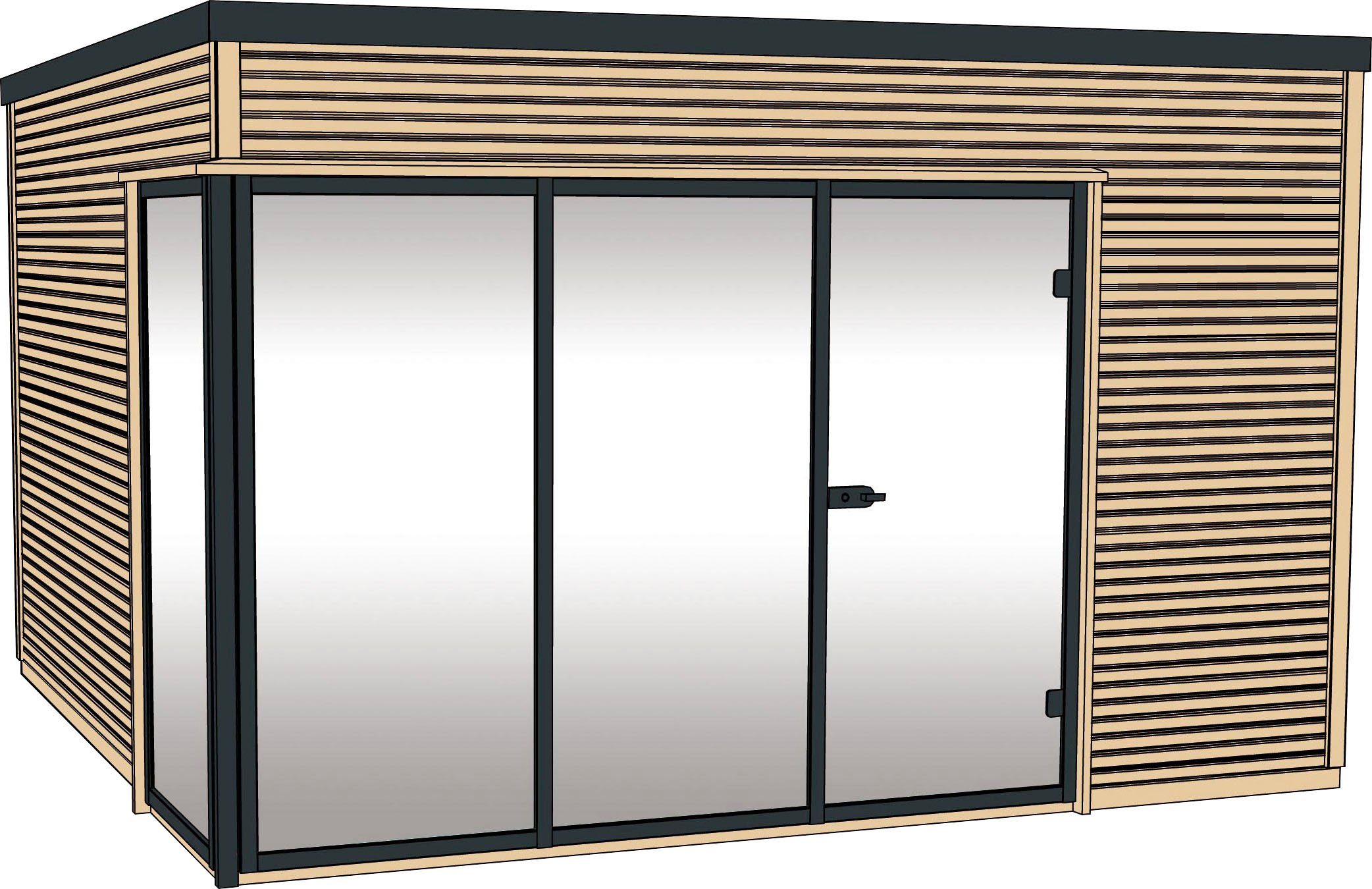 weka Saunahaus Cubilis, BxTxH: 388 x 314 x 249 cm, 68 mm, (Set) 7,5 kW-Ofen mit digitaler Steuerung