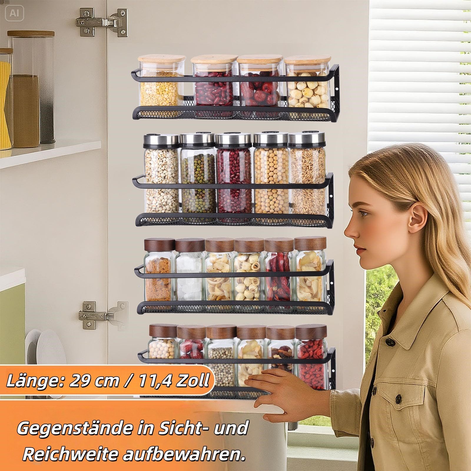 Zaewry Gewürzstreuer 4er Metall Gewürz Organizer - Gewürzregal Hängend,Ohne Bohren, für Küchenwand/Schranktür – Bild 5 von 5