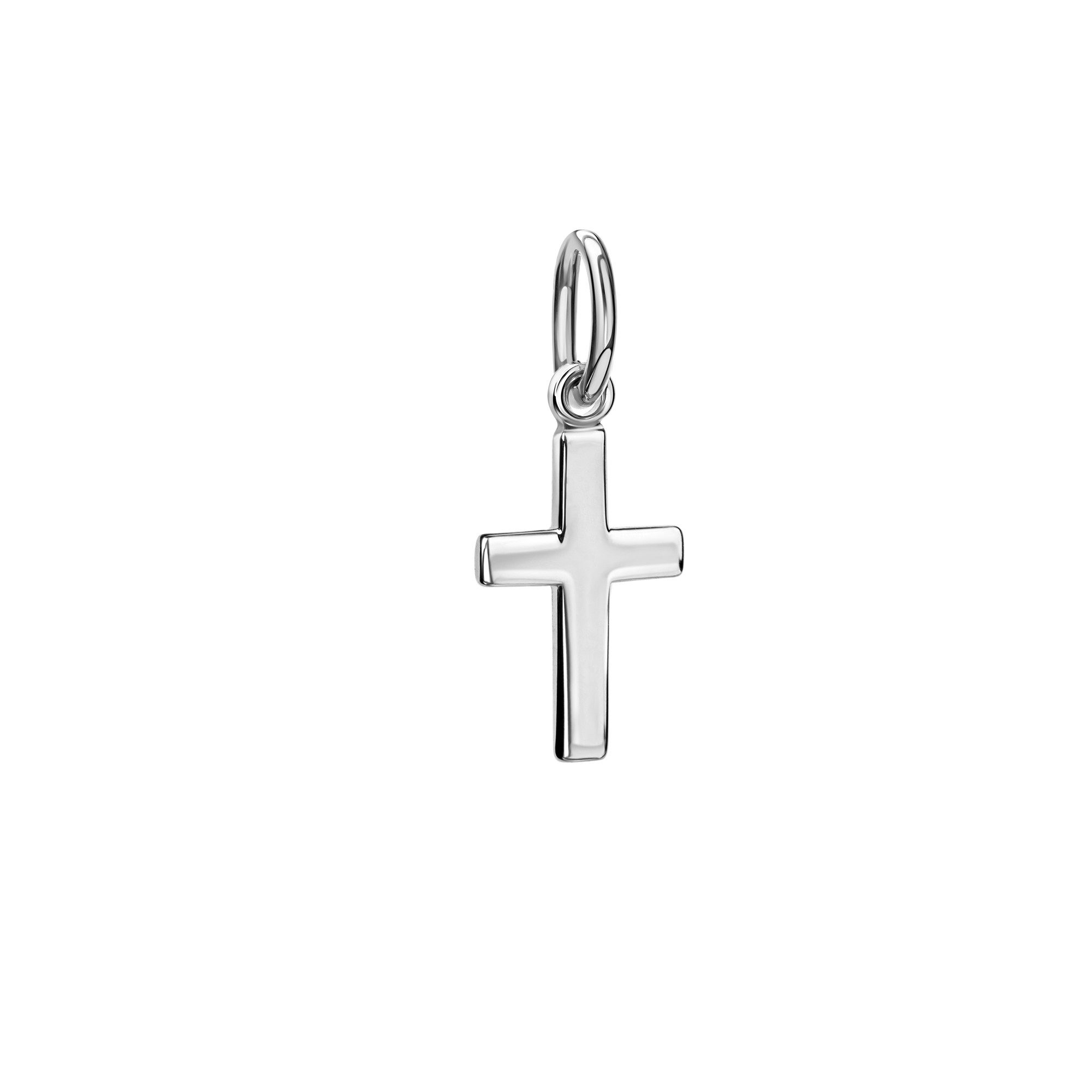 JEVELION Kreuzkette Taufkreuz Anhänger 585 Weißgold 14 Karat (Weißgold Anhänger, für Damen und Kinder), Mit Kette Sterlingsilber- Länge wählbar 36 - 70 cm.