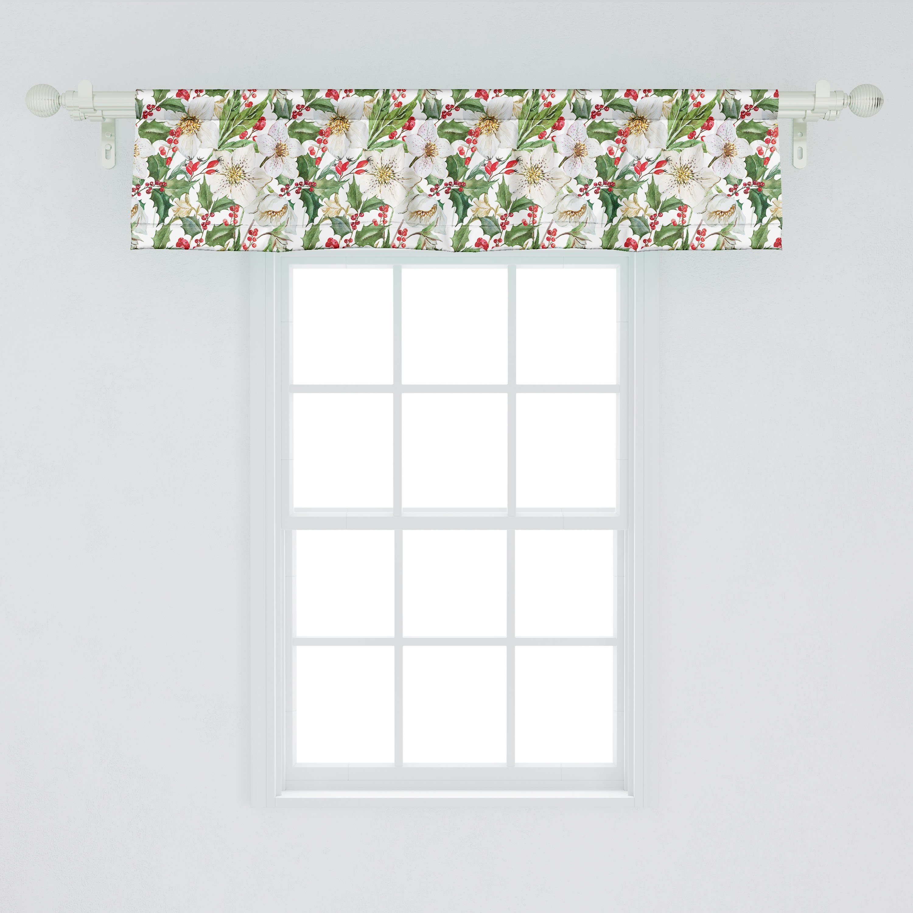 Scheibengardine Vorhang Volant Dekor Aquarell Küche Poinsettia-Muster Stangentasche, für Microfaser, Abakuhaus, mit Schlafzimmer