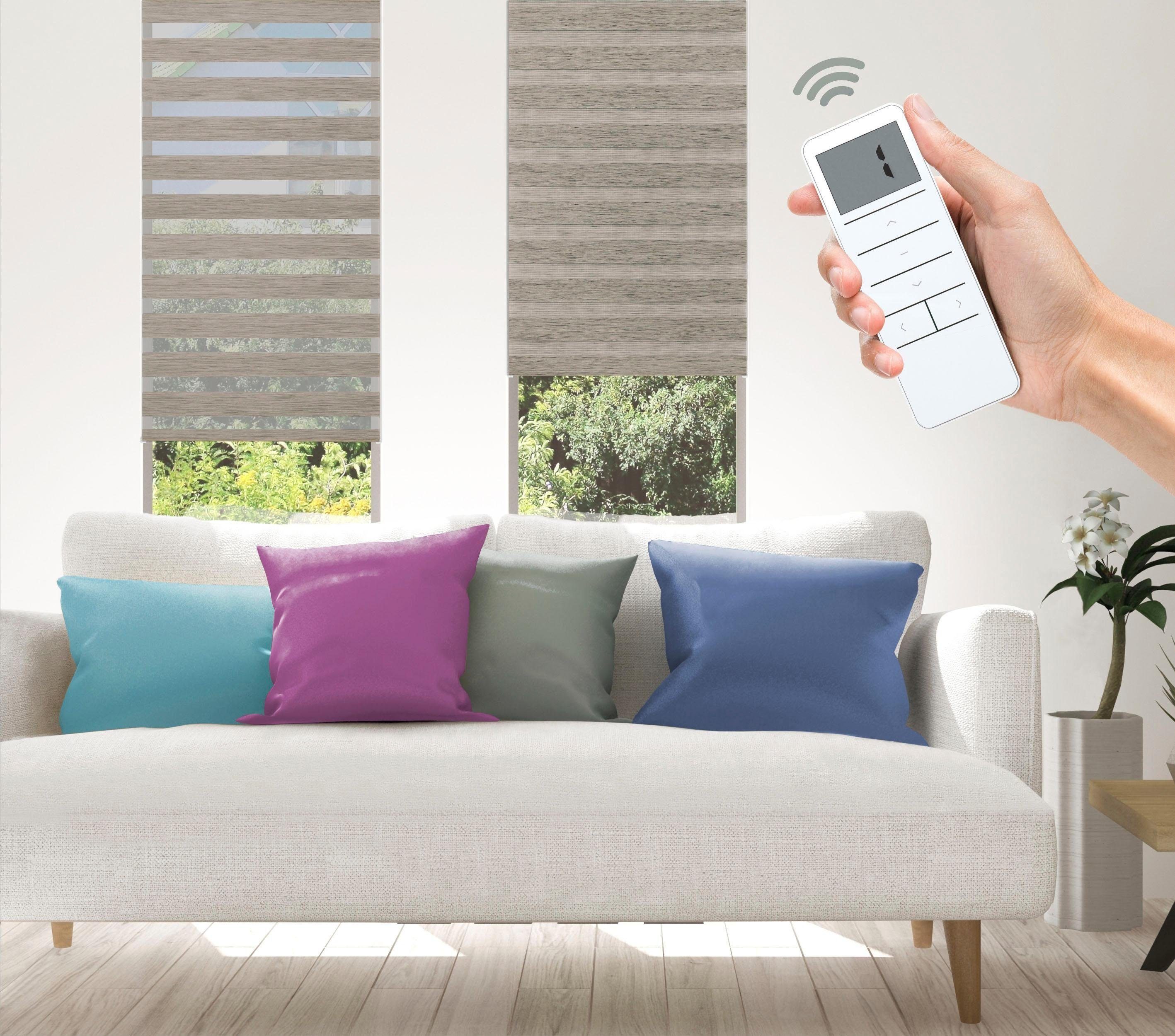 Elektrisches Rollo Wood - SMART HOME, Good Life, Lichtschutz, ohne Bohren, Klemmfix, mit Fernbedienung