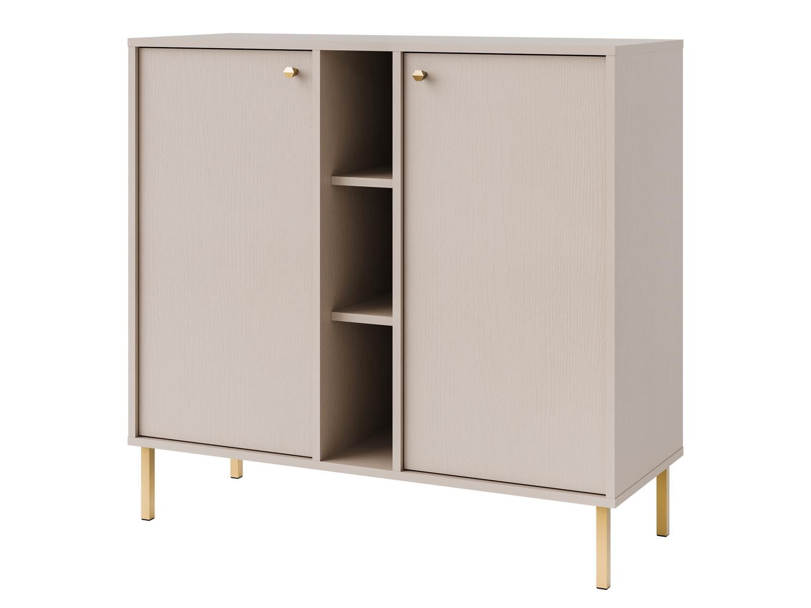 Compleo Kommode mit 2 Türen, olivgrün, beige oder schwarz, Metallfüße