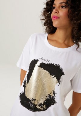 Aniston CASUAL T-Shirt mit goldfarbenem Foliendruck verzierter Frontprint - NEUE KOLLEKTION