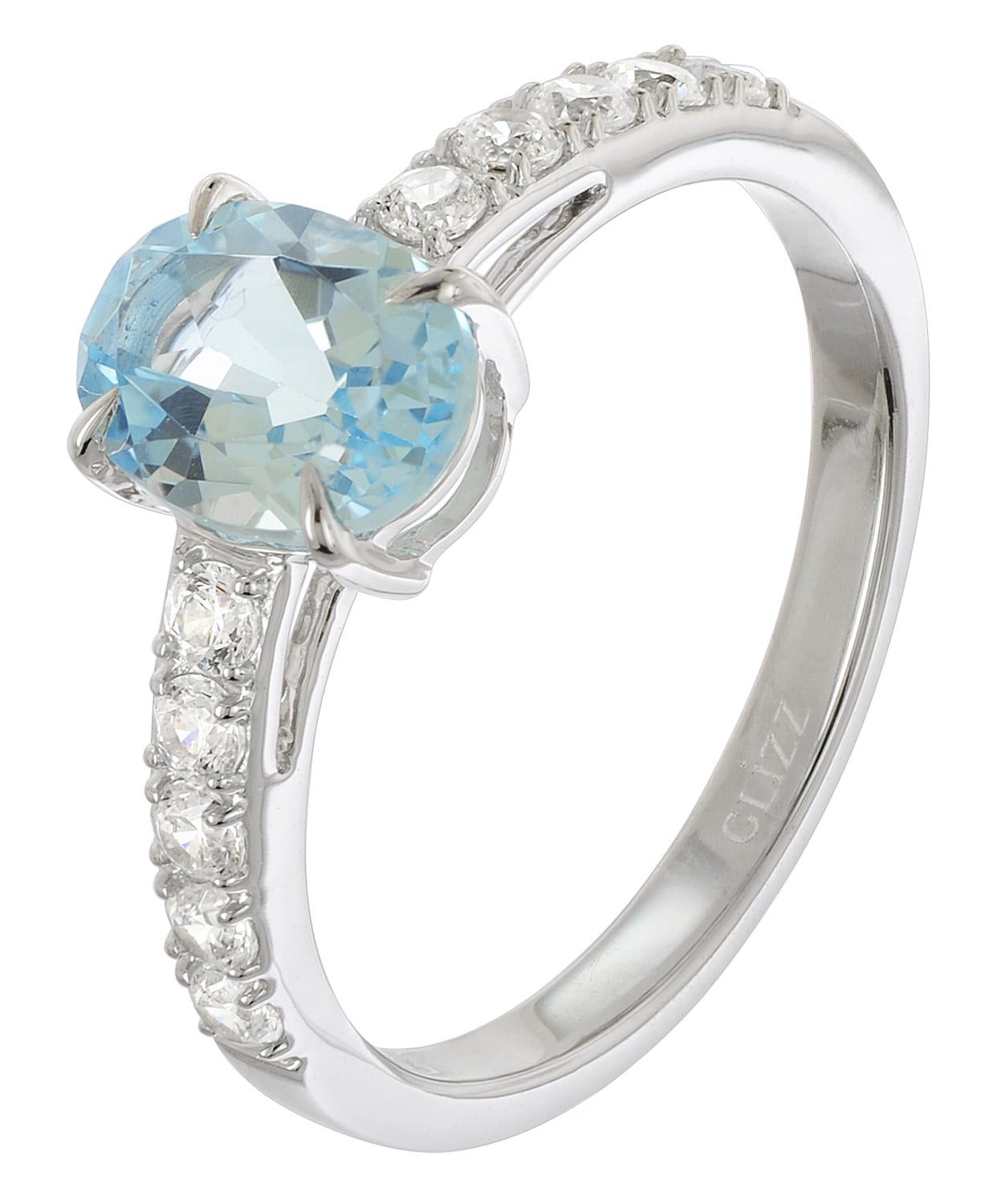 Glizz Goldring DamenWeißgold 375/9K mit Blautopas und Zirkonia