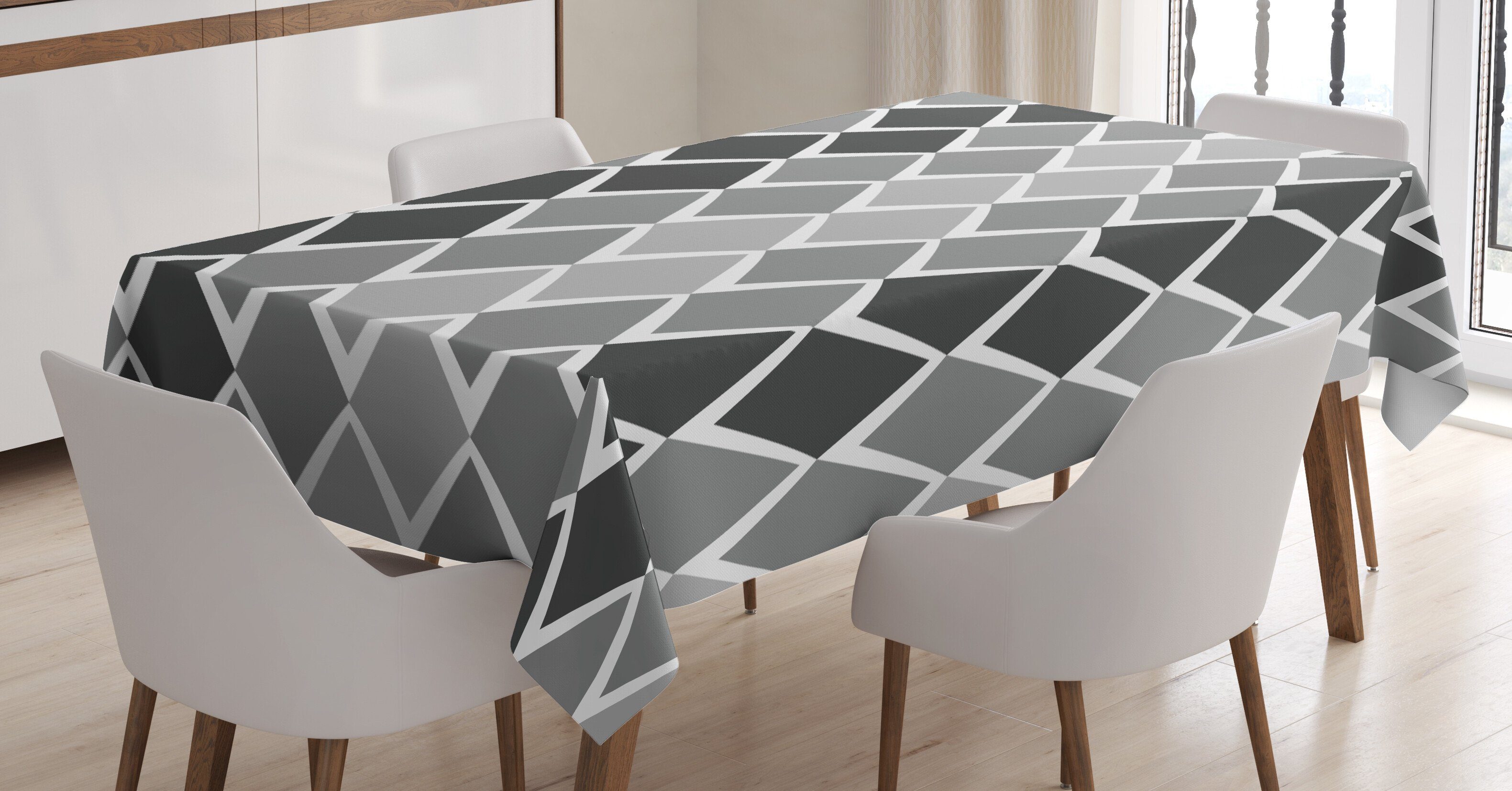 Abakuhaus Tischdecke Farbfest Waschbar Für den Außen Bereich geeignet Klare Farben, Grau und Weiß geometrische Ombre