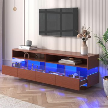 XDOVET TV-Schrank Schrank aus Holz, Niedriges Panel, Mehrfarbige LED-Beleuchtung Zwei Fächer und Vier Große Schubladen, Viel Stauraum