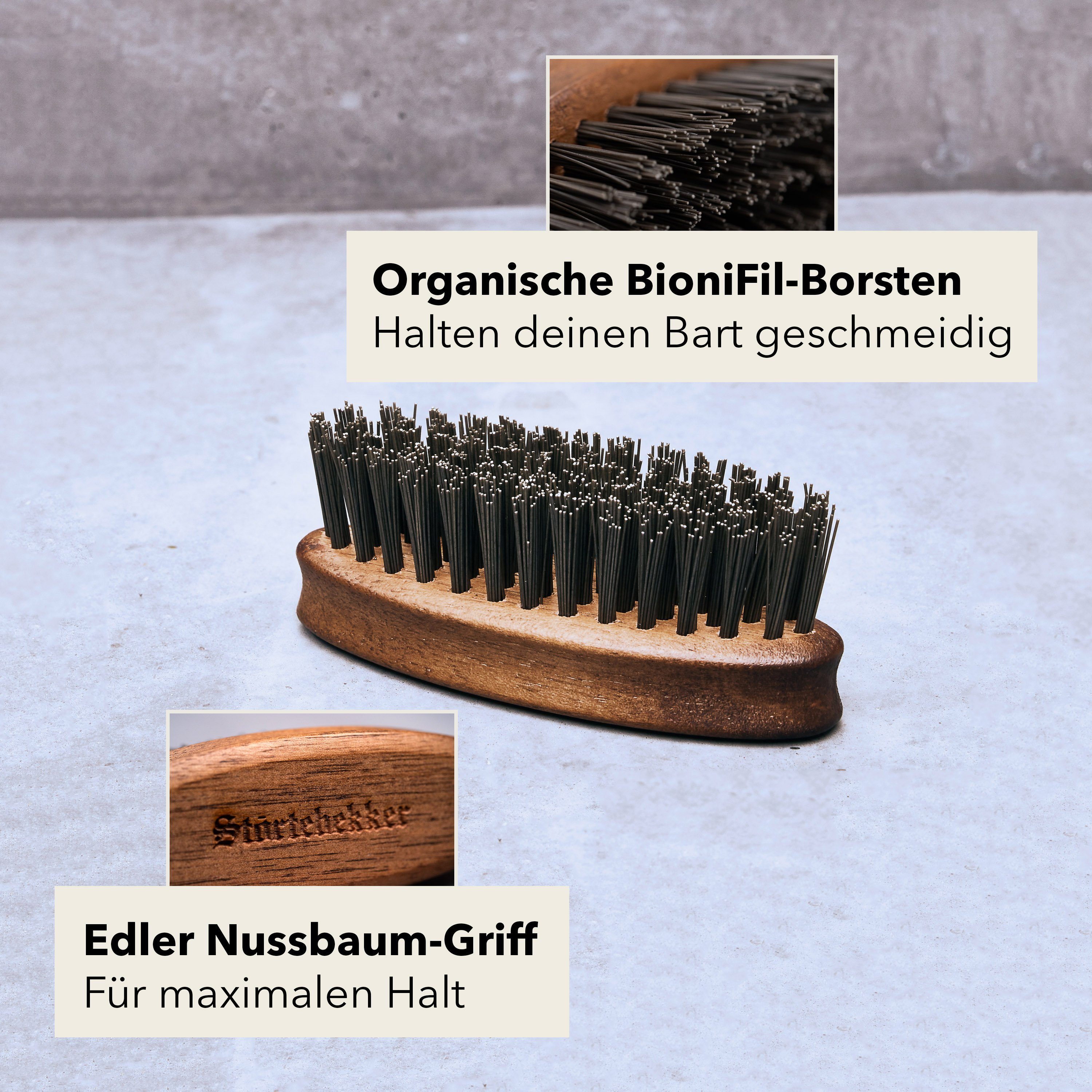 Störtebekker Bartbürste Entwirrt den Bart und bringt ihn in Form - Made in Germany, edles Nussbaumholz, nachhaltige Borsten