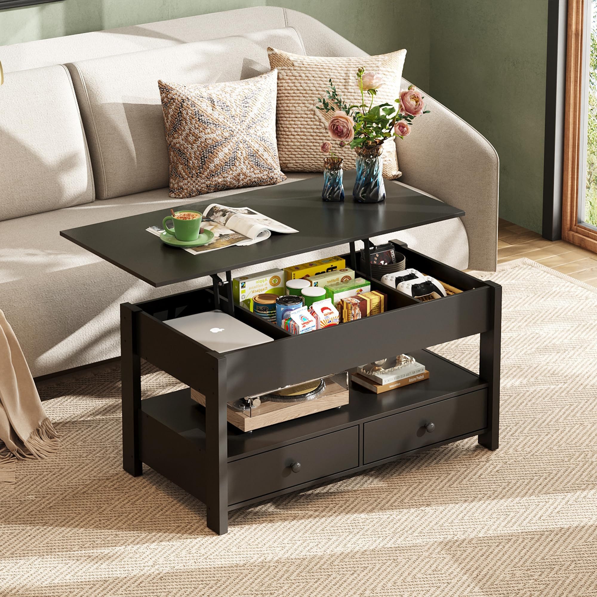 WLIVE Couchtisch mit Lift-Top, höhenverstellbarer Wohnzimmertisch mit Staur günstig online kaufen