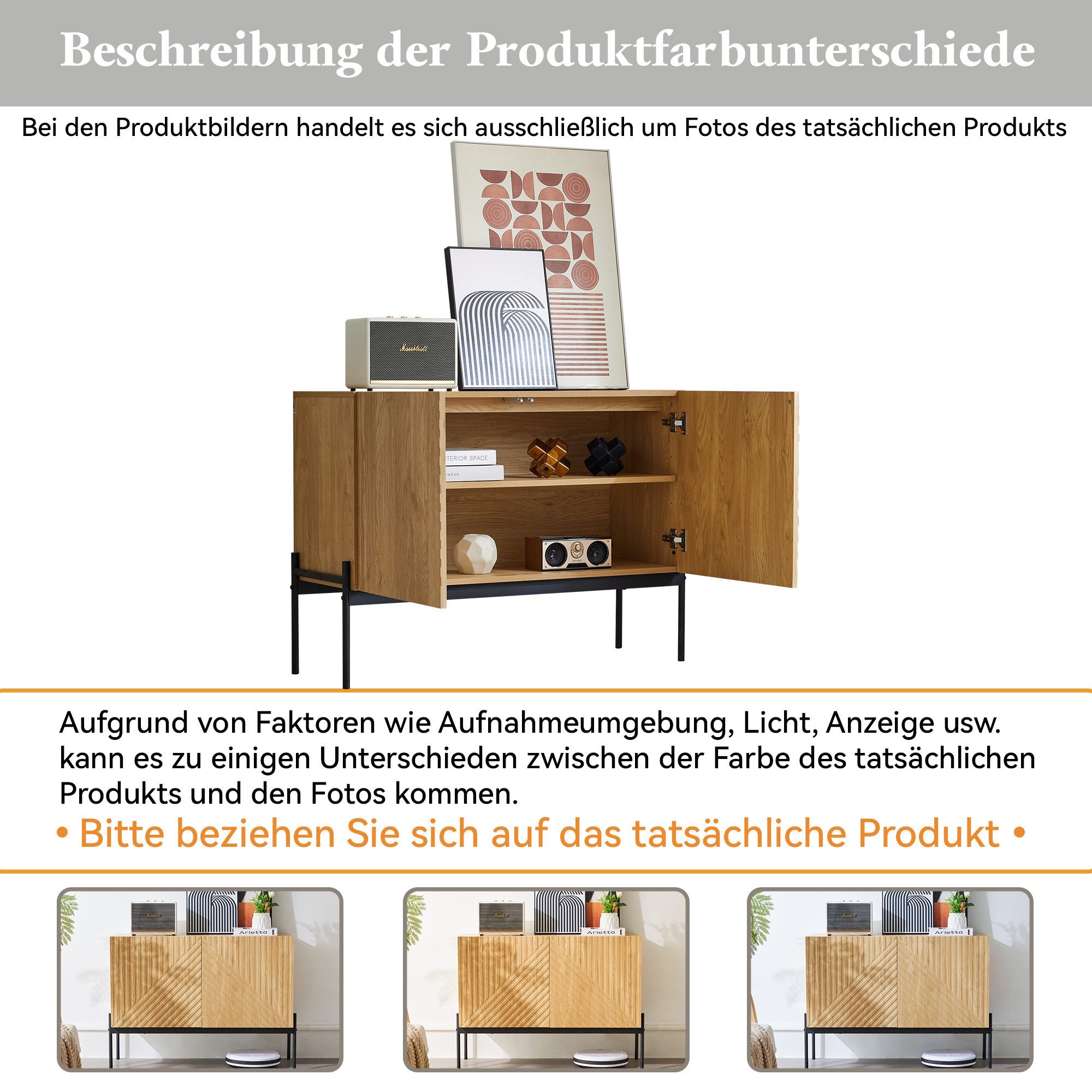Merax Sideboard, mit 2 Türen und Metallbeinen, Buffet Kommode, Breit: 100cm