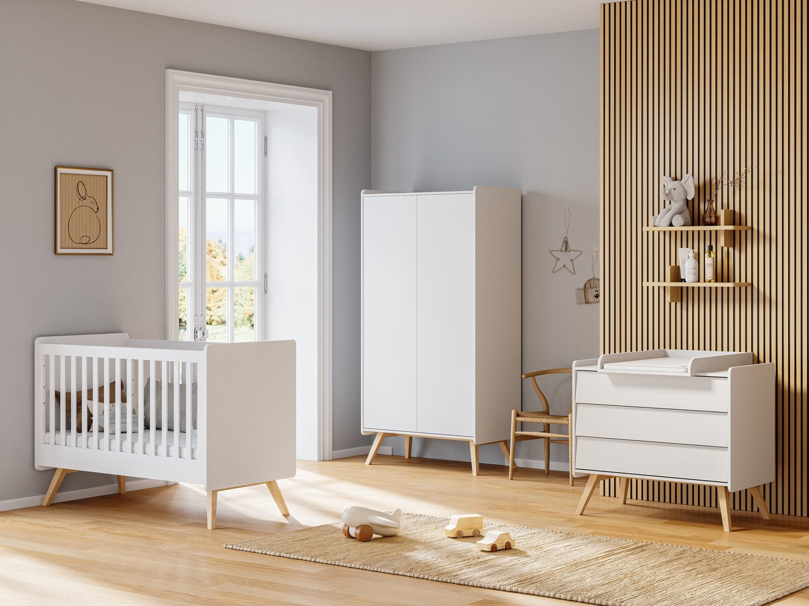 QMM TraumMöbel Babyzimmer-Komplettset Babyzimmer Vienna komplett Set A, (Set, 4-tlg., Schrank 2-türig, Kommode plus Wickelaufsatz, Baby- / Kinderbett 140x70), Kommode mit Wickelaufsatz