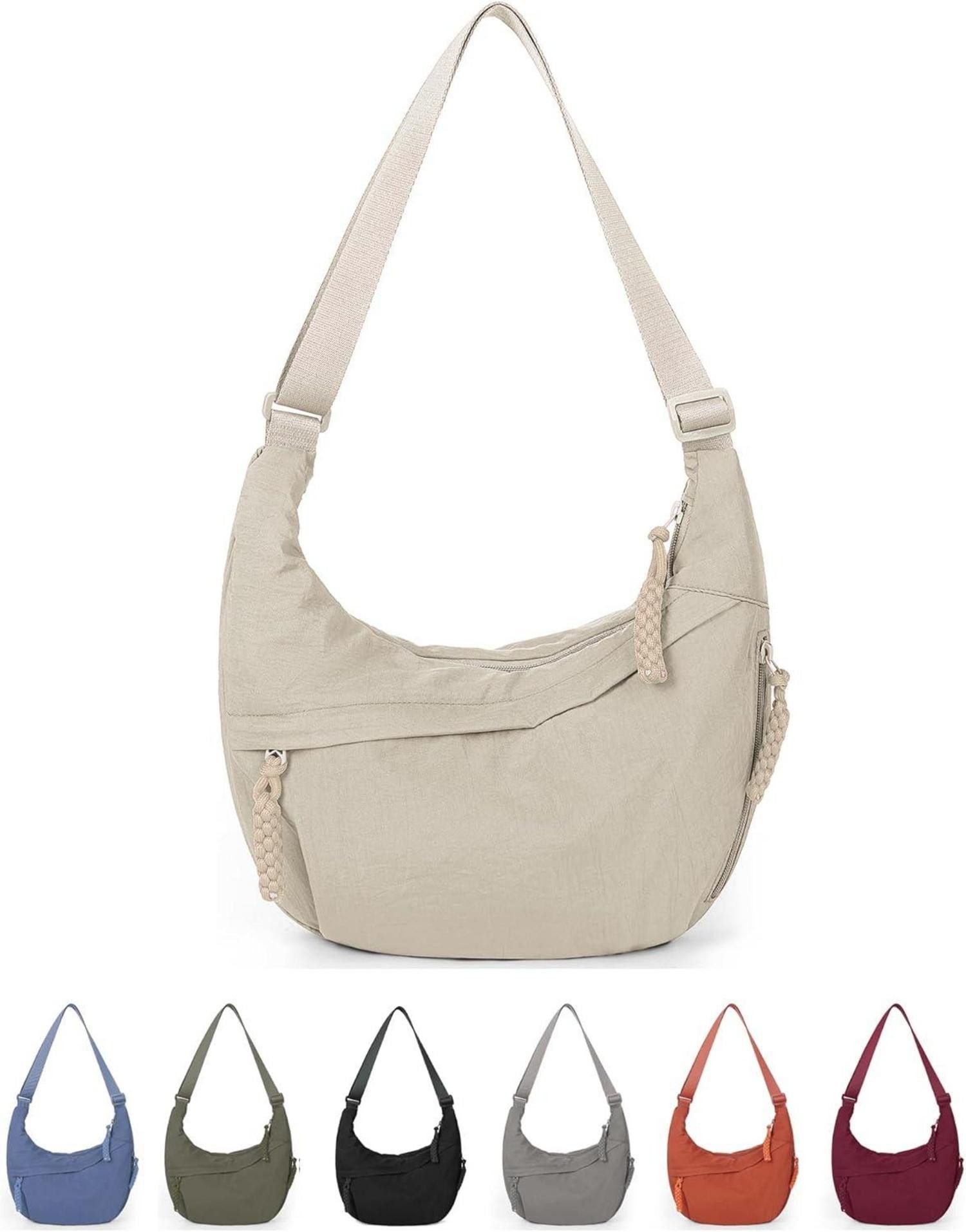 Umhängetasche Moon Bag Crossbody Damen Groß Nylon Halbmond Tasche Beige
