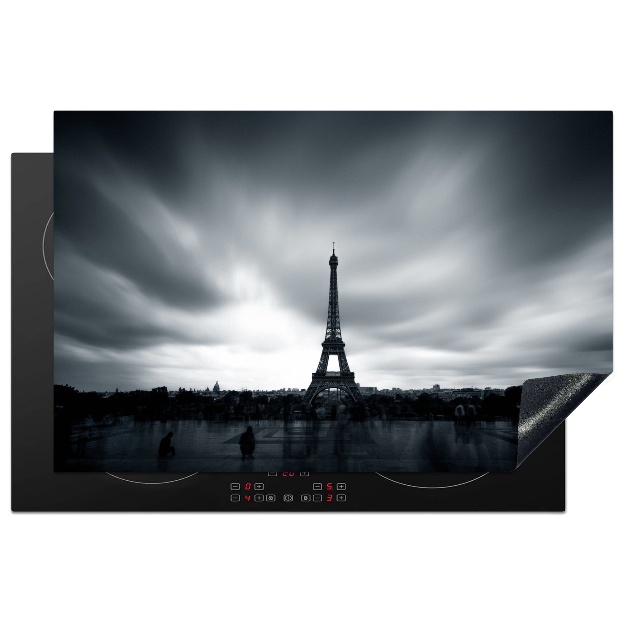 MuchoWow Herdblende-/Abdeckplatte Blick auf den Eiffelturm, Vinyl, (1 tlg), 81x52 cm, Induktionskochfeld Schutz für die küche, Ceranfeldabdeckung