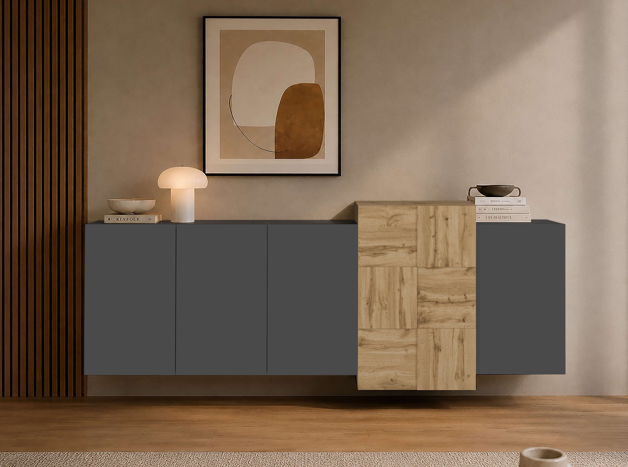 OTTO home Sideboard Lowboard NEXOS,Lowboard,TV-Kommode,TV-Möbel,TV-Bank, (1 St., stehend und hängend), Mit 5 Drehtüren, 8 geschlossenen Fächern, reversibel, B. 210 cm