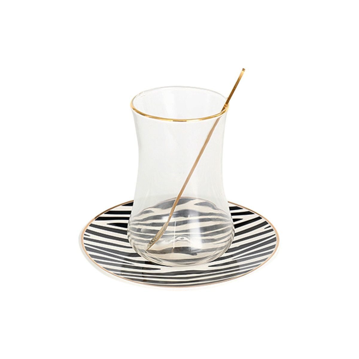 Bricard Teeglas - Espresso Set 24 teilig Schwarz Gold inkl. Löffel und Untertasse