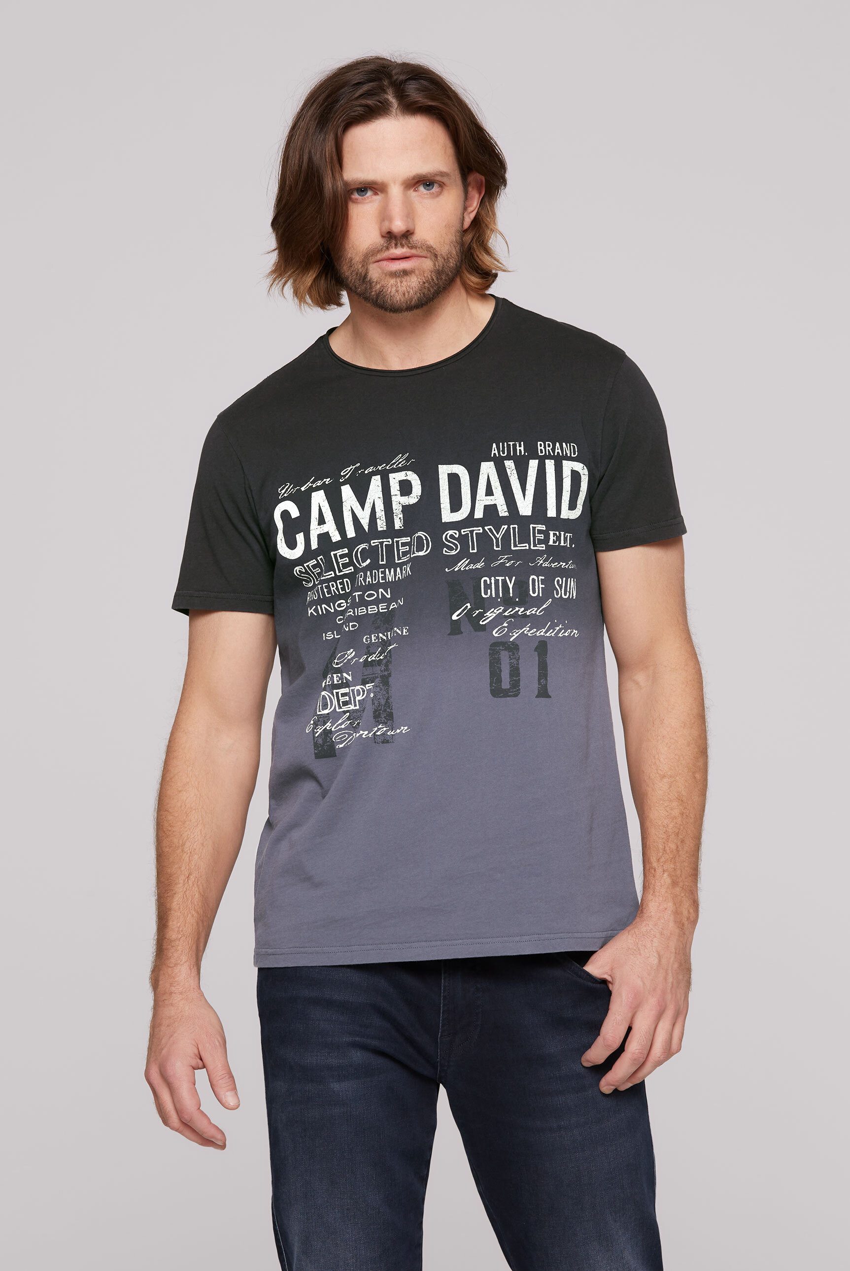 CAMP DAVID Rundhalsshirt mit offener Kante günstig online kaufen