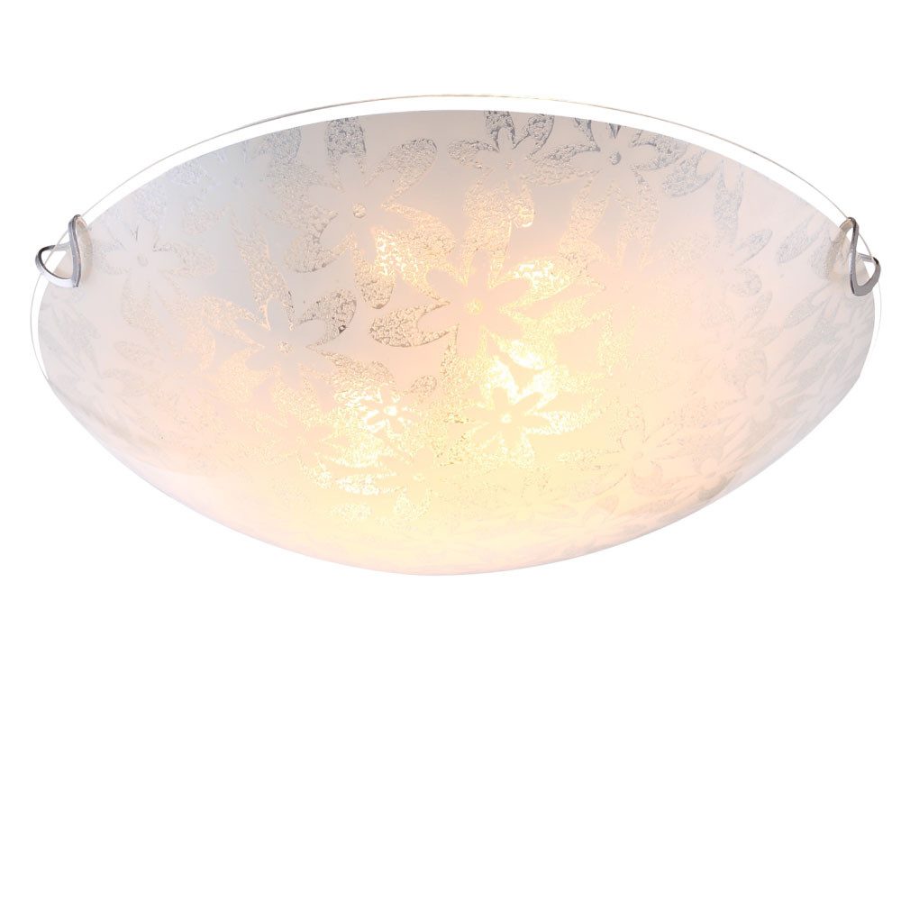 GLOBO LIGHTING Deckenleuchte, Leuchtmittel nicht inklusive, Deckenleuchte Deckenlampe Glas opal weiß rund Blumendekor 30 cm