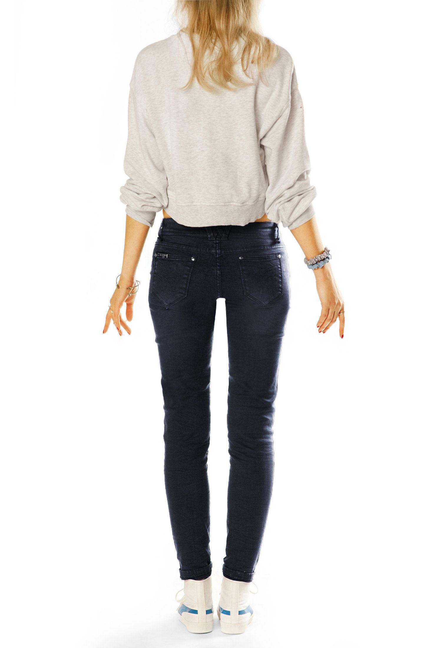 be styled Low-rise-Jeans Röhrenjeans Hose j18L-1 Damen hüftige Stretch-Anteil, Skinny Low Rise Hüftjeans mit - - 5-Pocket-Style