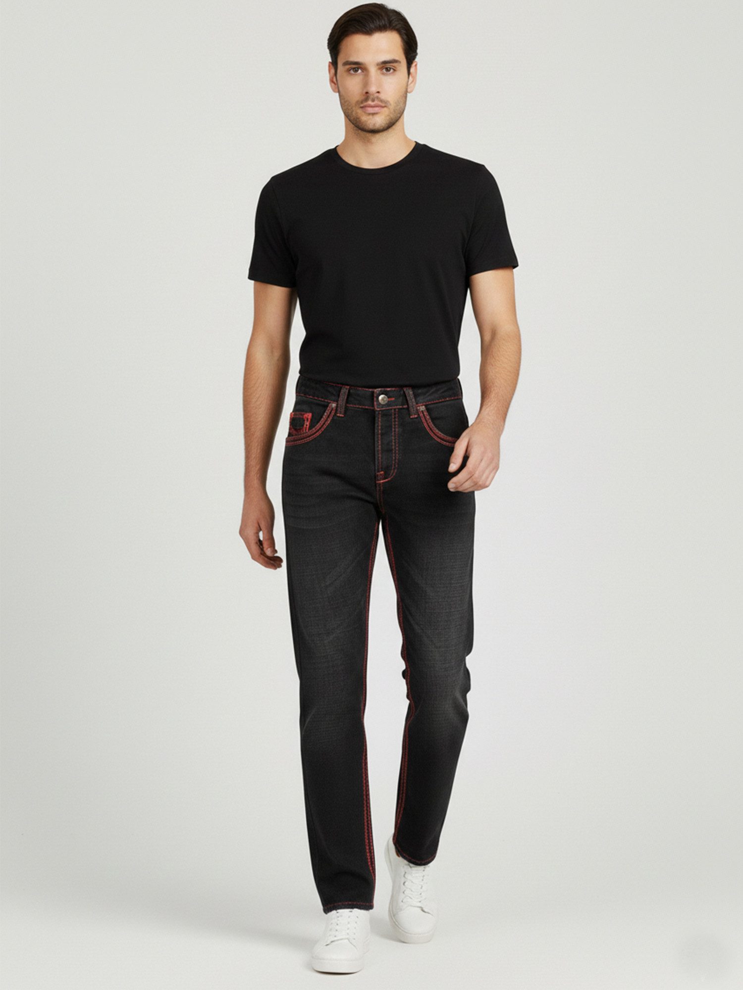 Rock Creek Straight-Jeans Herren Jeans Stonewashed Schwarz dicke Naht RC-2092 – Bild 4 von 5
