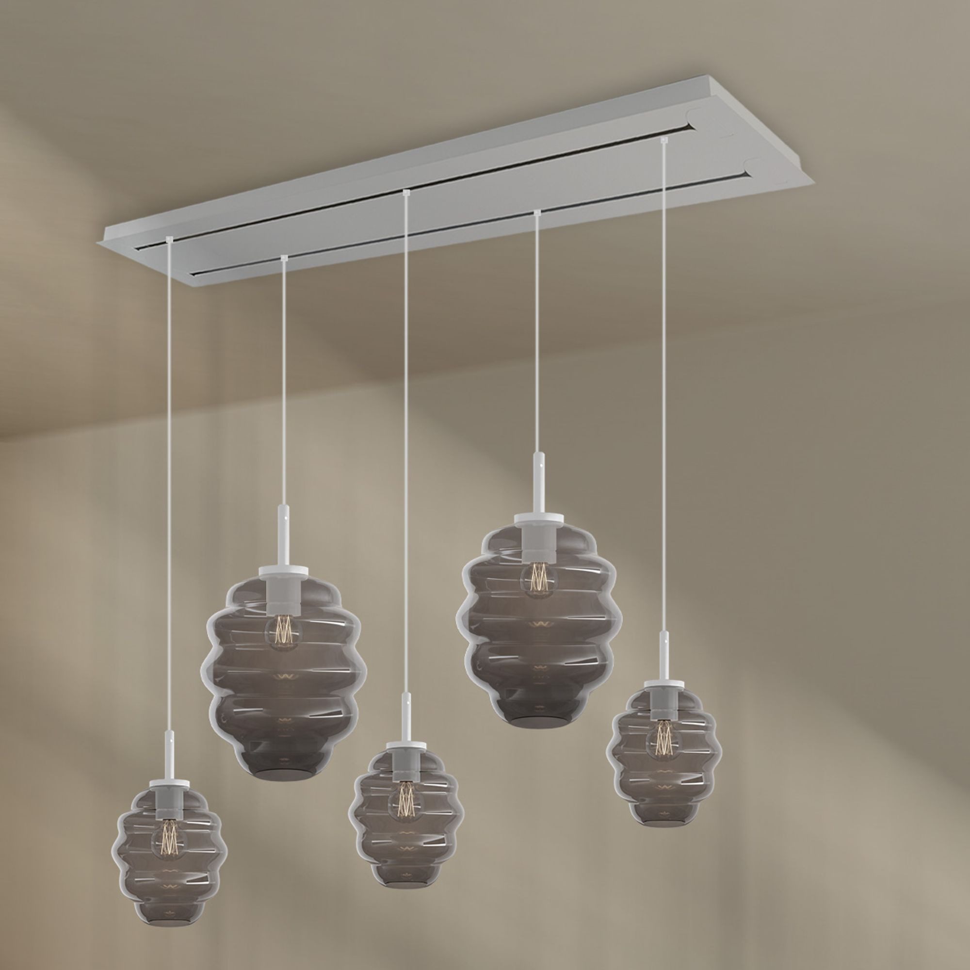 s.luce Pendelleuchte Echos Esstischlampe 5-flg. Baldachin 2-rhg Ø18/25cm Rauch