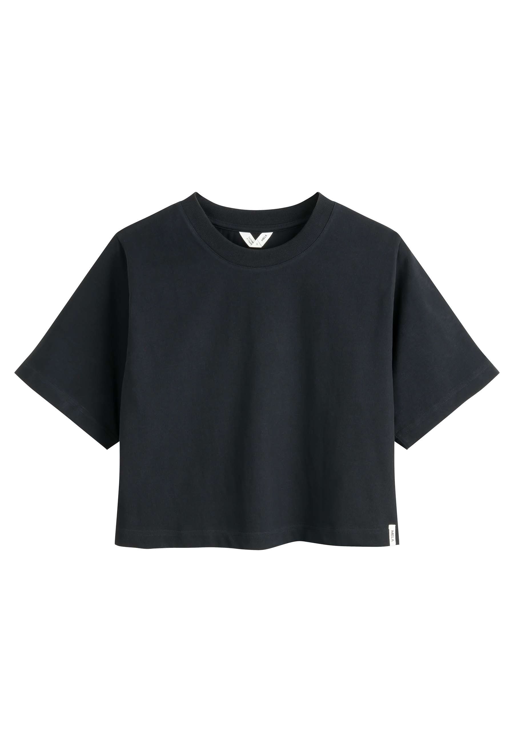 MELA Kurzarmshirt Cropped T-Shirt schwer Style JOSHNA Rippbündchen